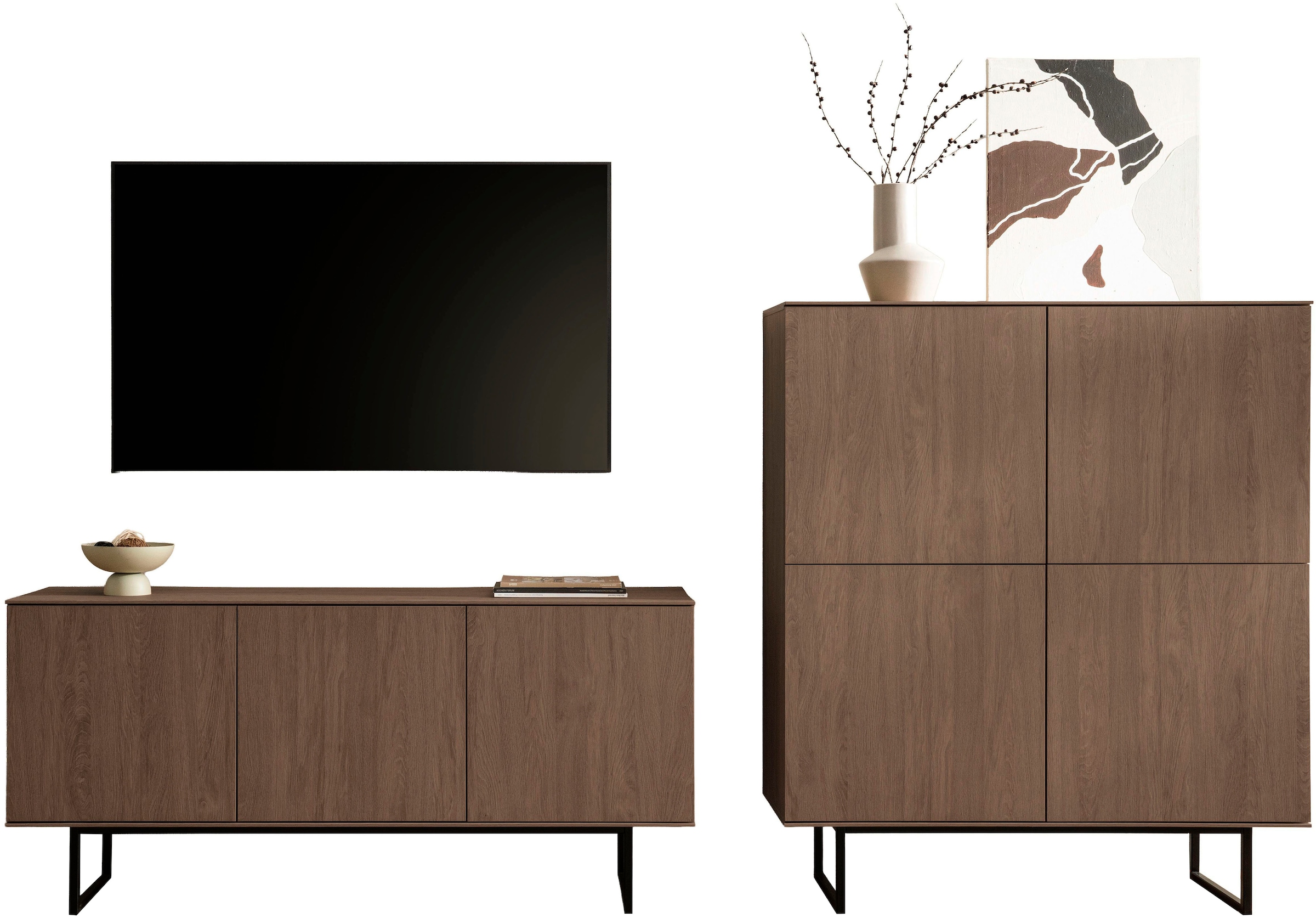 Home affaire Wohnzimmer-Set »Lund, moderne Anbauwand, Wohnzimmer-Set in Stone Oak oder Nussbaum« 2 Stk. tlg.