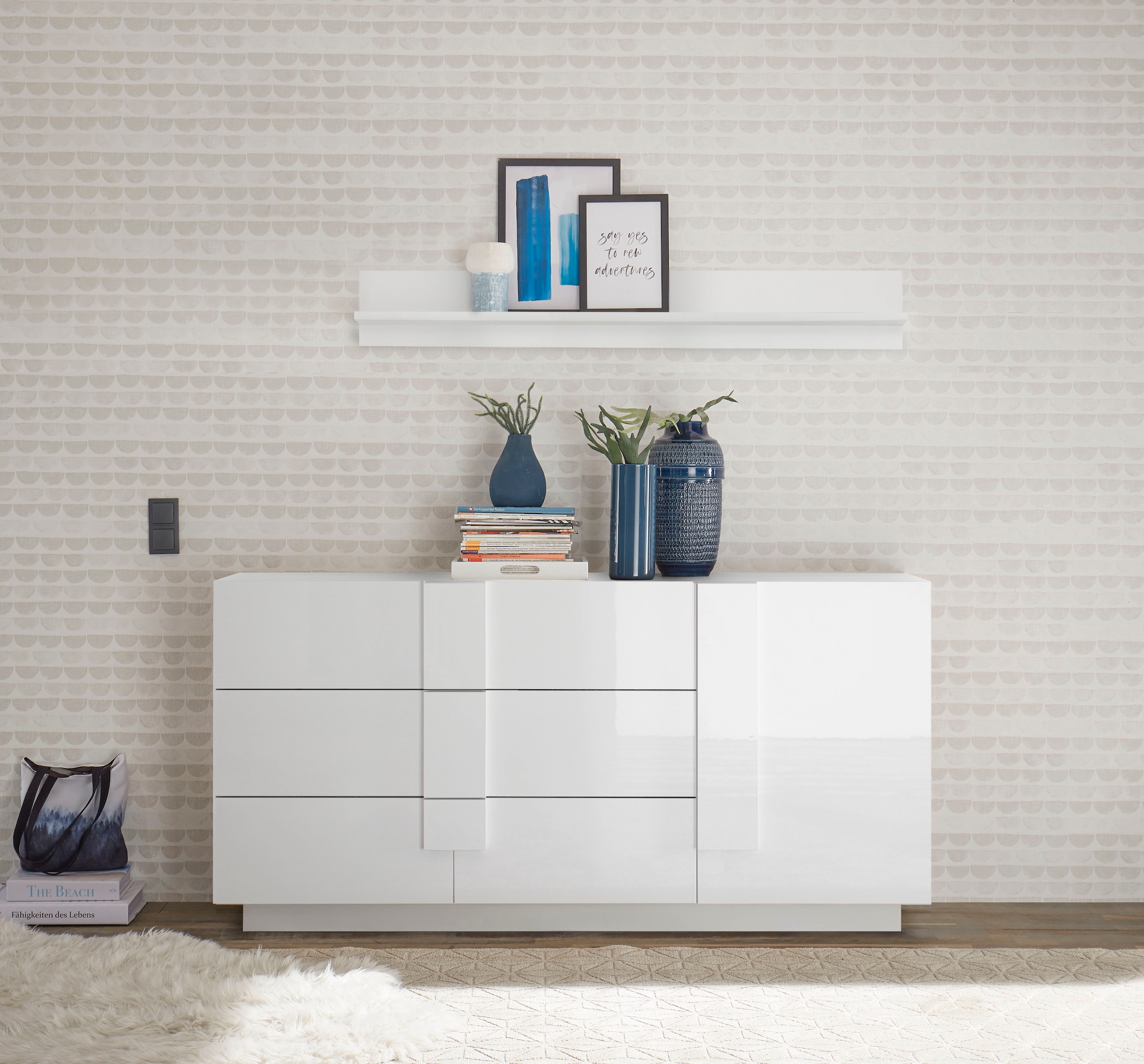 Home affaire Sideboard "Jupiter, Breite 181 cm, Kommode 1 Tür - Soft Closing, 3 Schubkästen", Anrichte, moderne Griffblende, FSC, cleveres Stauraumkonzept