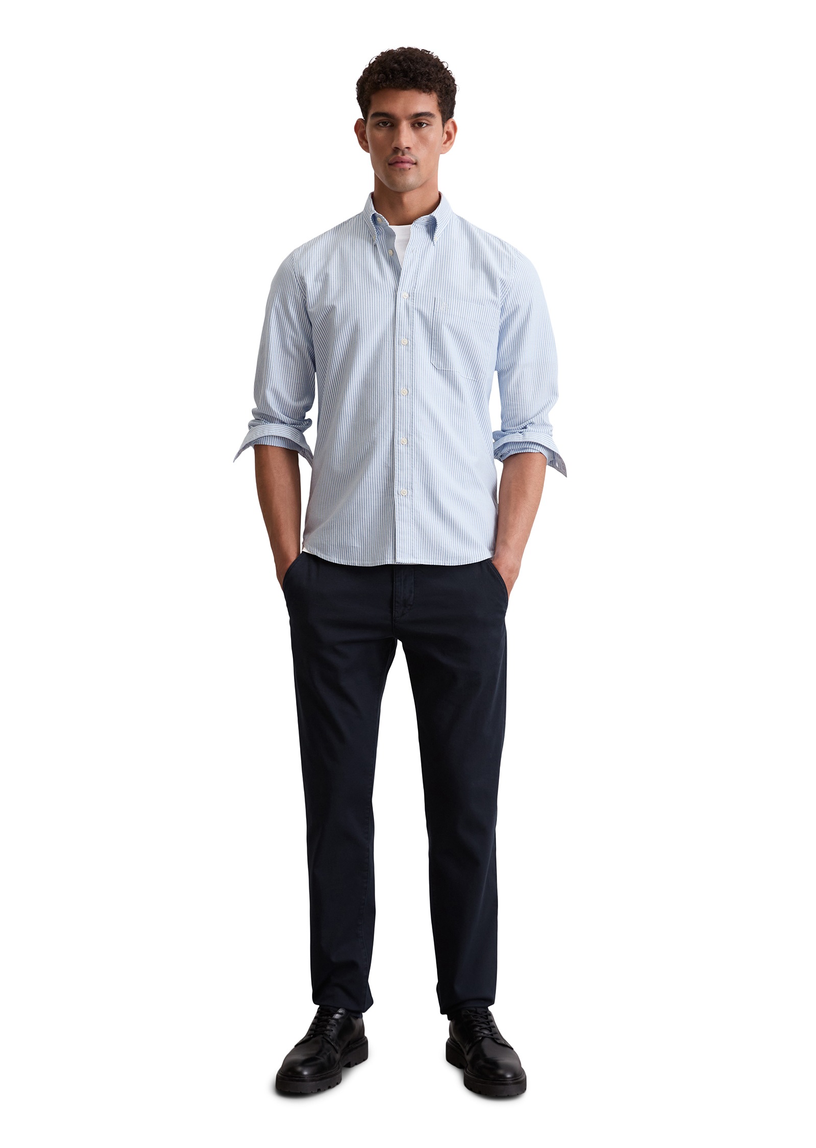 Businesshemd MARC O'POLO, Herren, Gr. XL, N-Gr, multi, artic blau, Web, Obermaterial: 100% Baumwolle, 2-Knopf-Manschette, Hemden, sanft meliert 9