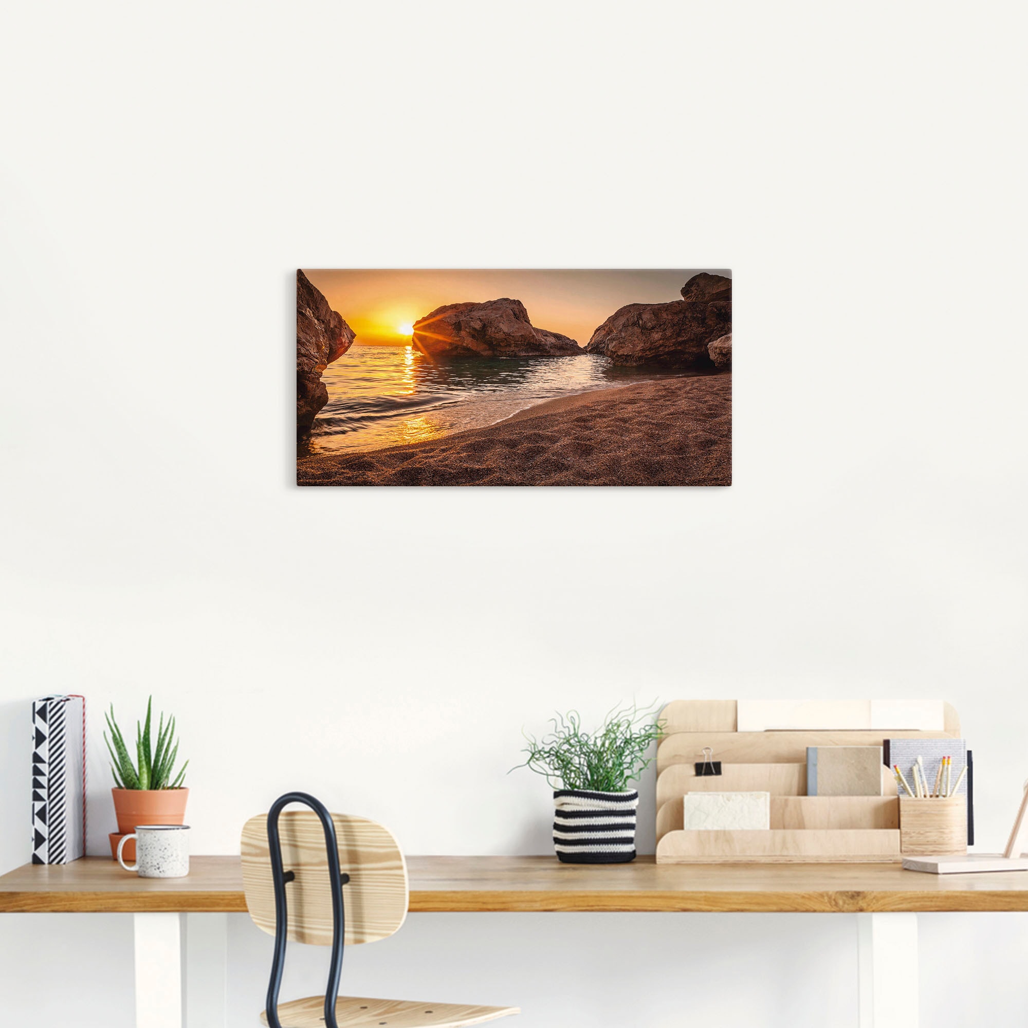 Artland Wandbild »Sonnenuntergang und Strand«, Strand, (1 St.), als Alubild, Outdoorbild, Leinwandbild, Poster, Wandaufkleber