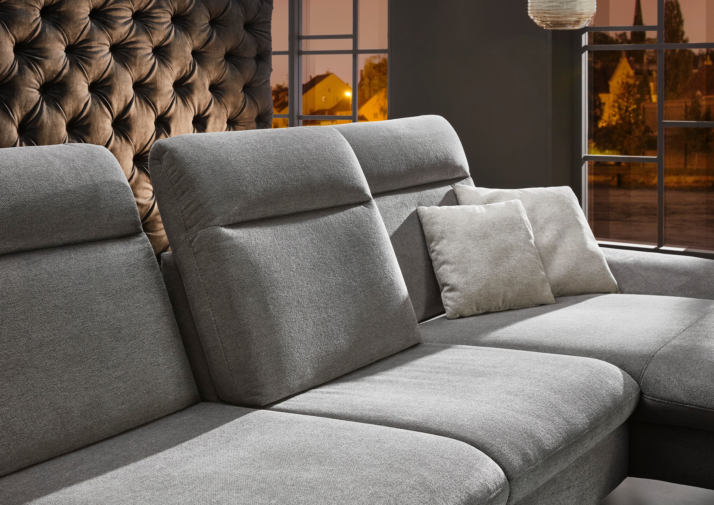 HUKLA Ecksofa »HU-HP22156 L-Form«, inkl. Kopfpolsterverstellung, optional mit Sitztiefenverstellung