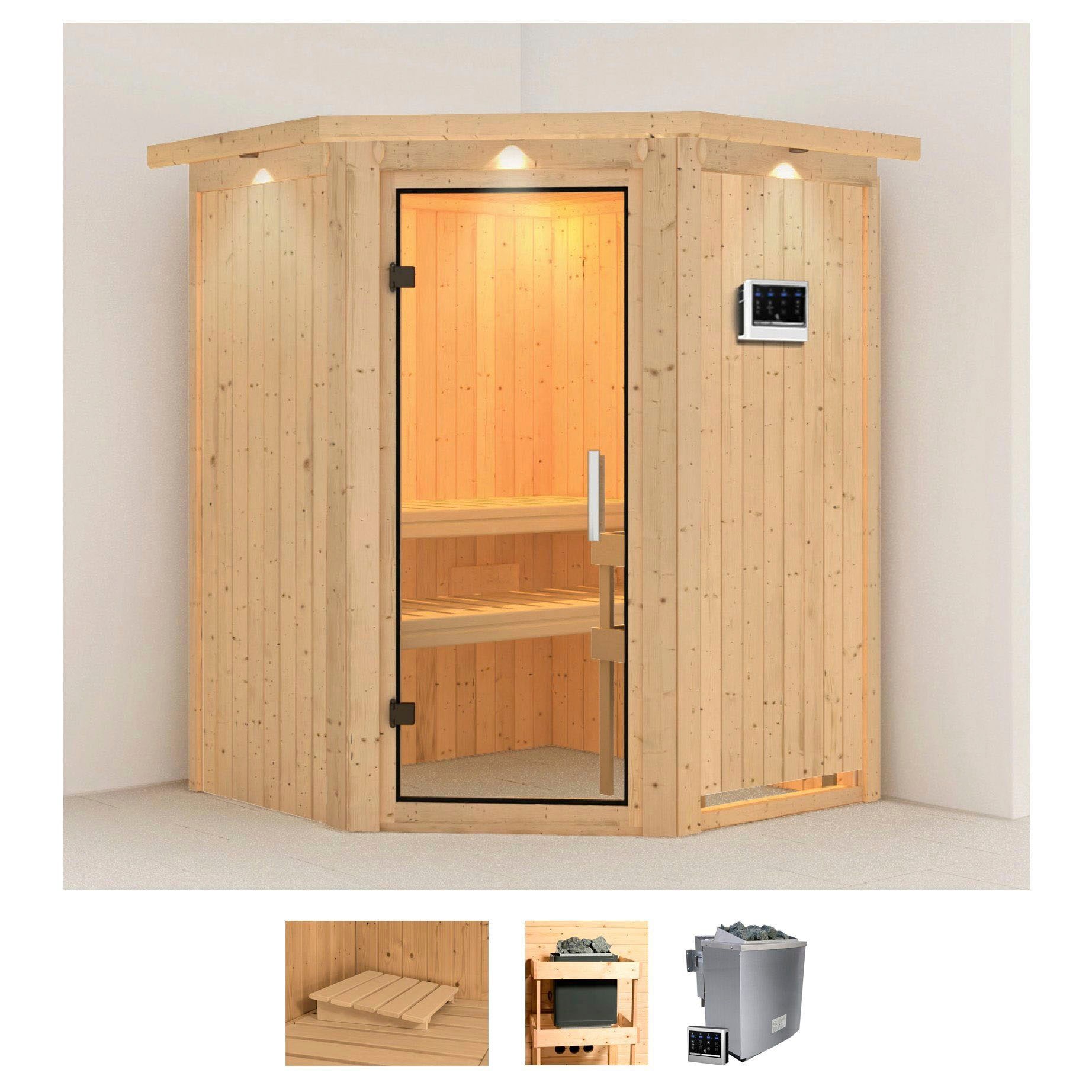 Karibu Sauna "Larin" Set, Ofen 9 kW Bio externe Strg easy