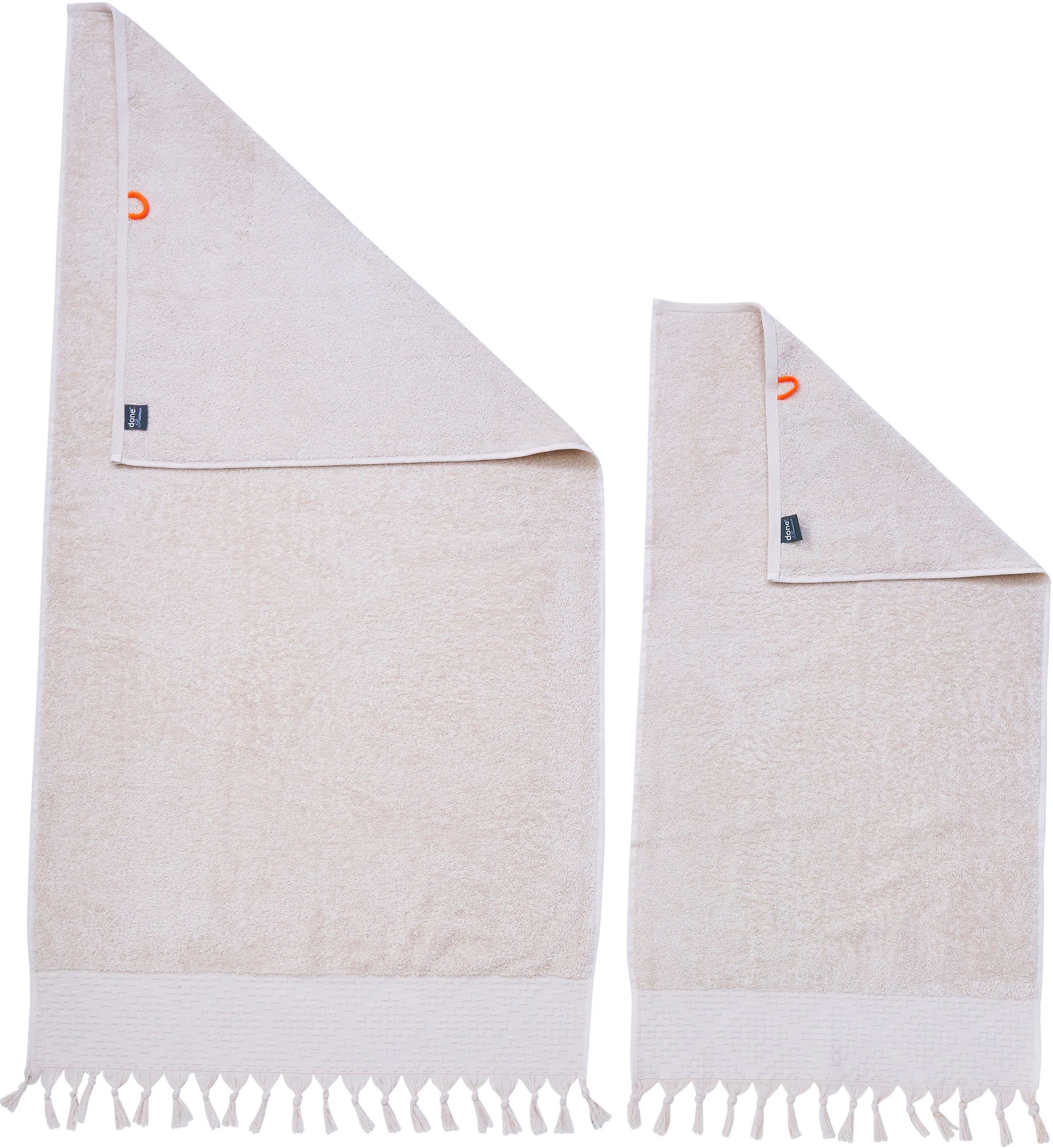 done.® Handtuch Set »Provence Bohéme«, (Set, 4 St., 2 Handtücher (50x100 cm)-2 Duschtücher (70x140 cm), Uni-Farben, Boho-Style, mit auffälliger Borte & Fransen