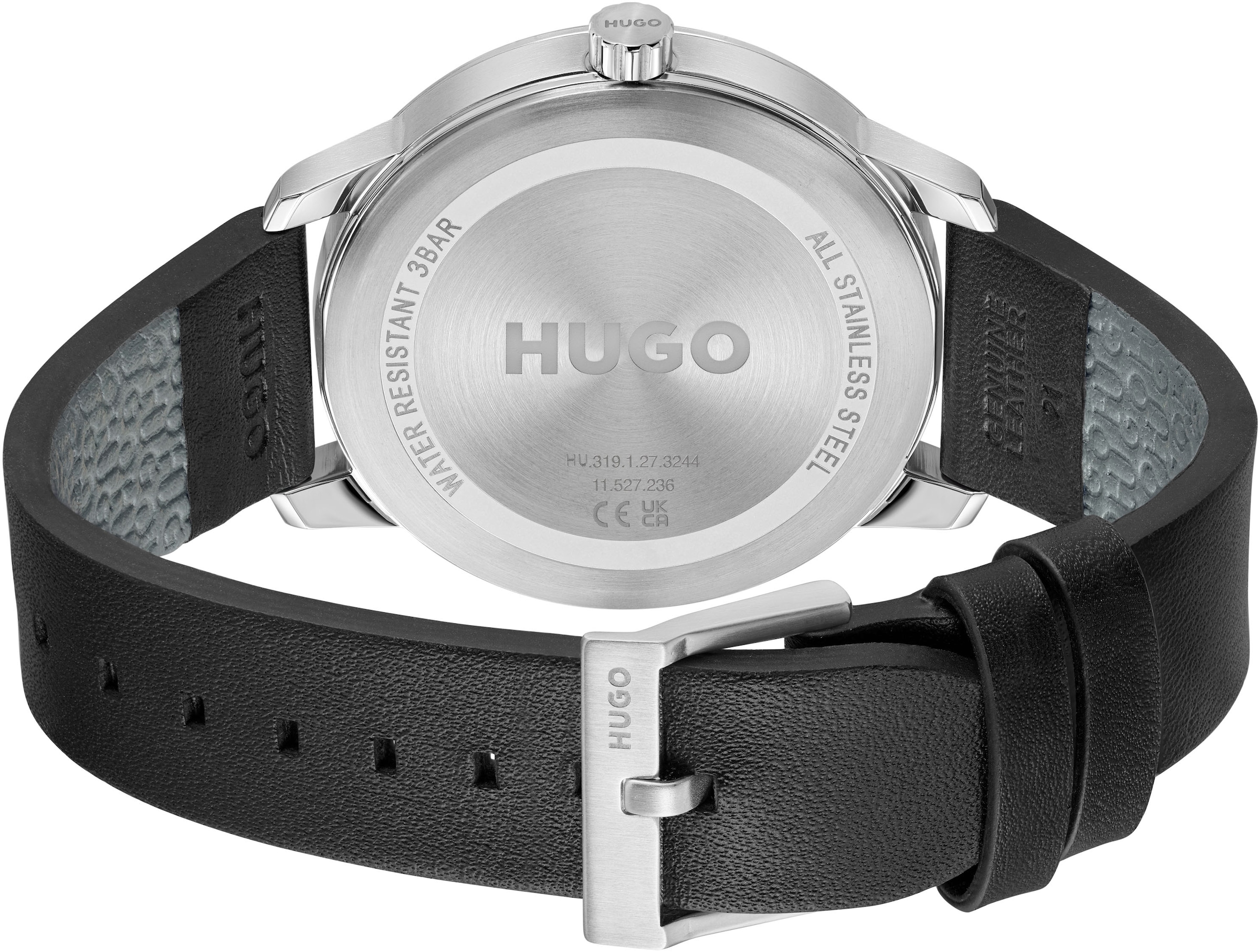HUGO Multifunktionsuhr »#STAMP MULTI«, Armbanduhr, Quarzuhr, Herrenuhr, Datum, Lederarmband