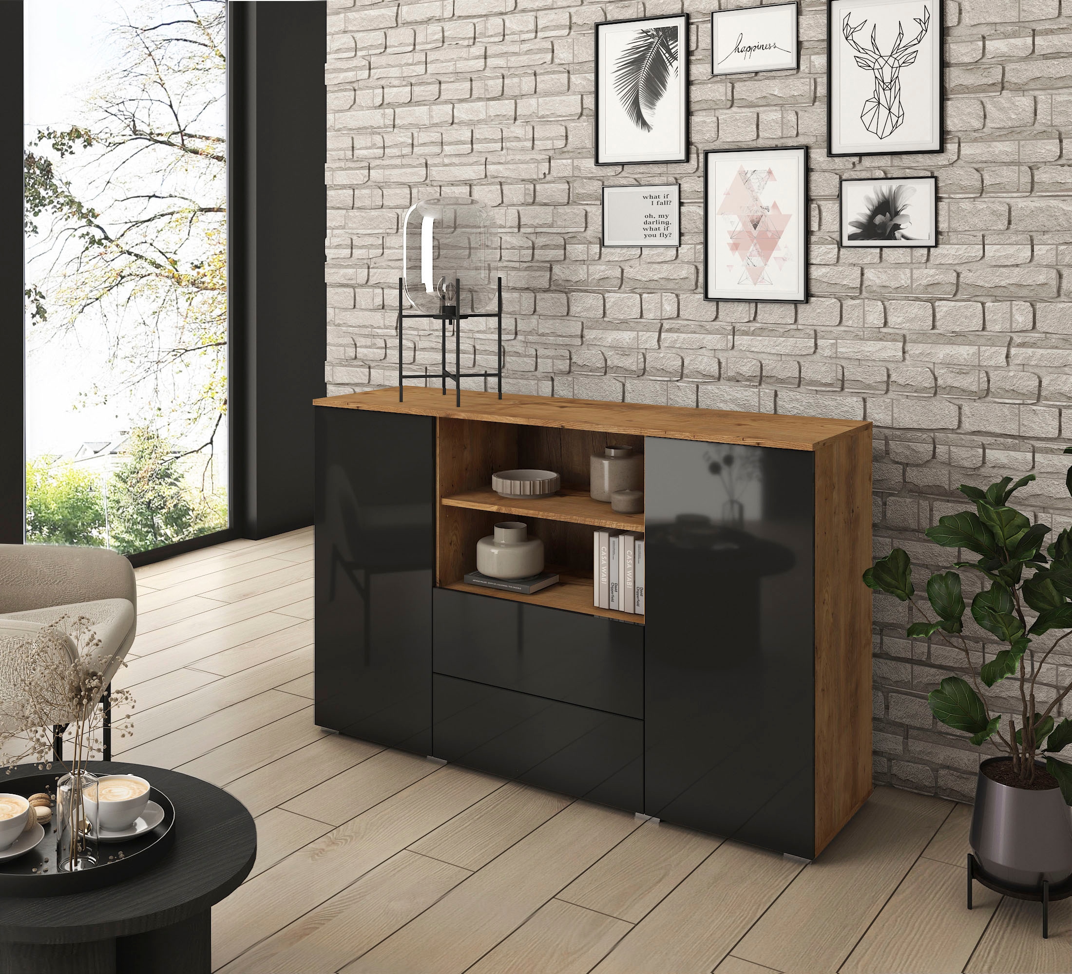 INOSIGN Sideboard "PARIS", (1 St.), Moderne 140cm breite grifflose Kommode, vielseitig einsetzbar