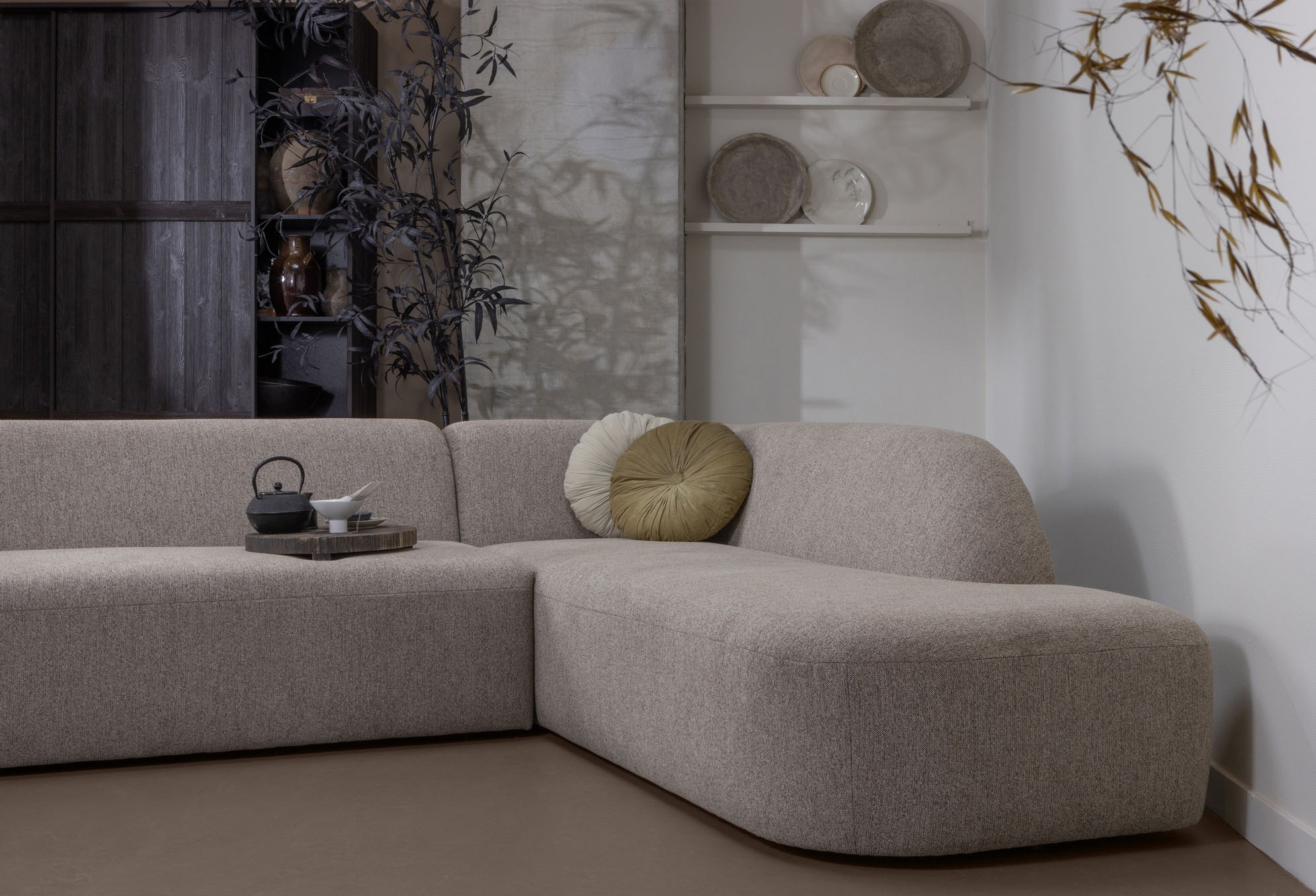 WOOOD Ecksofa »Sloping«, gepolstert mit gewebter Chenille, frei im Raum stellbar, Breite 274 cm