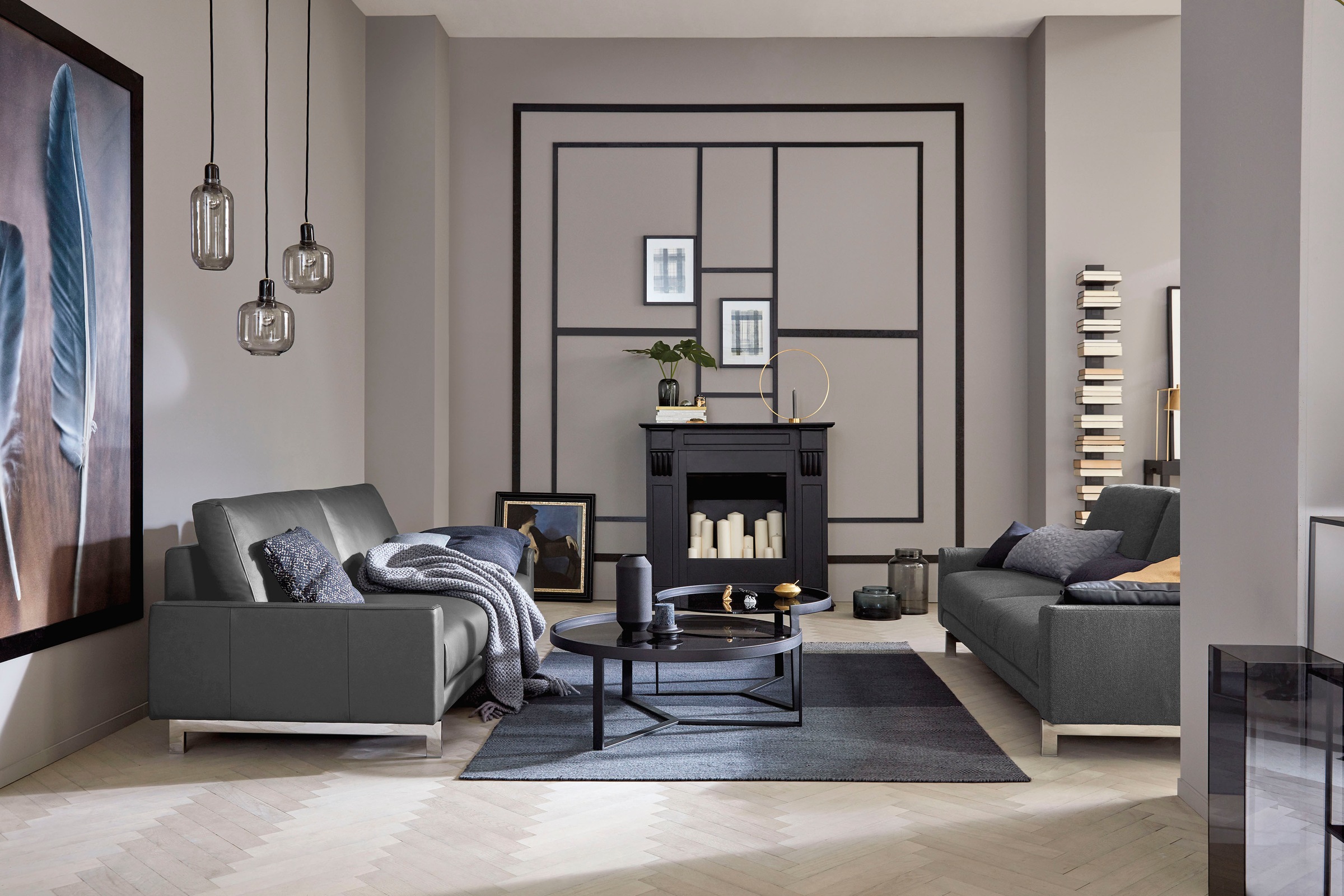 Breite | BAUR hülsta sofa Fuß Armlehne niedrig, cm bestellen 2-Sitzer glänzend, 164 »hs.450«, chromfarben