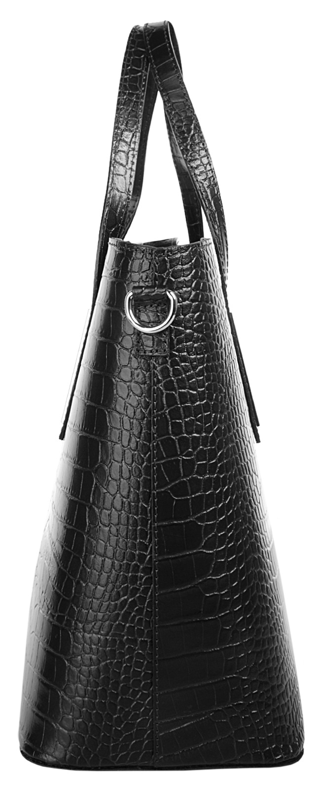 Henkeltasche CLUTY, Damen, Gr. B/H/T: 37cm x 29cm x 16cm onesize, schwarz, Leder, Reptilienprägung, Taschen, echt Leder, Made in Italy 3