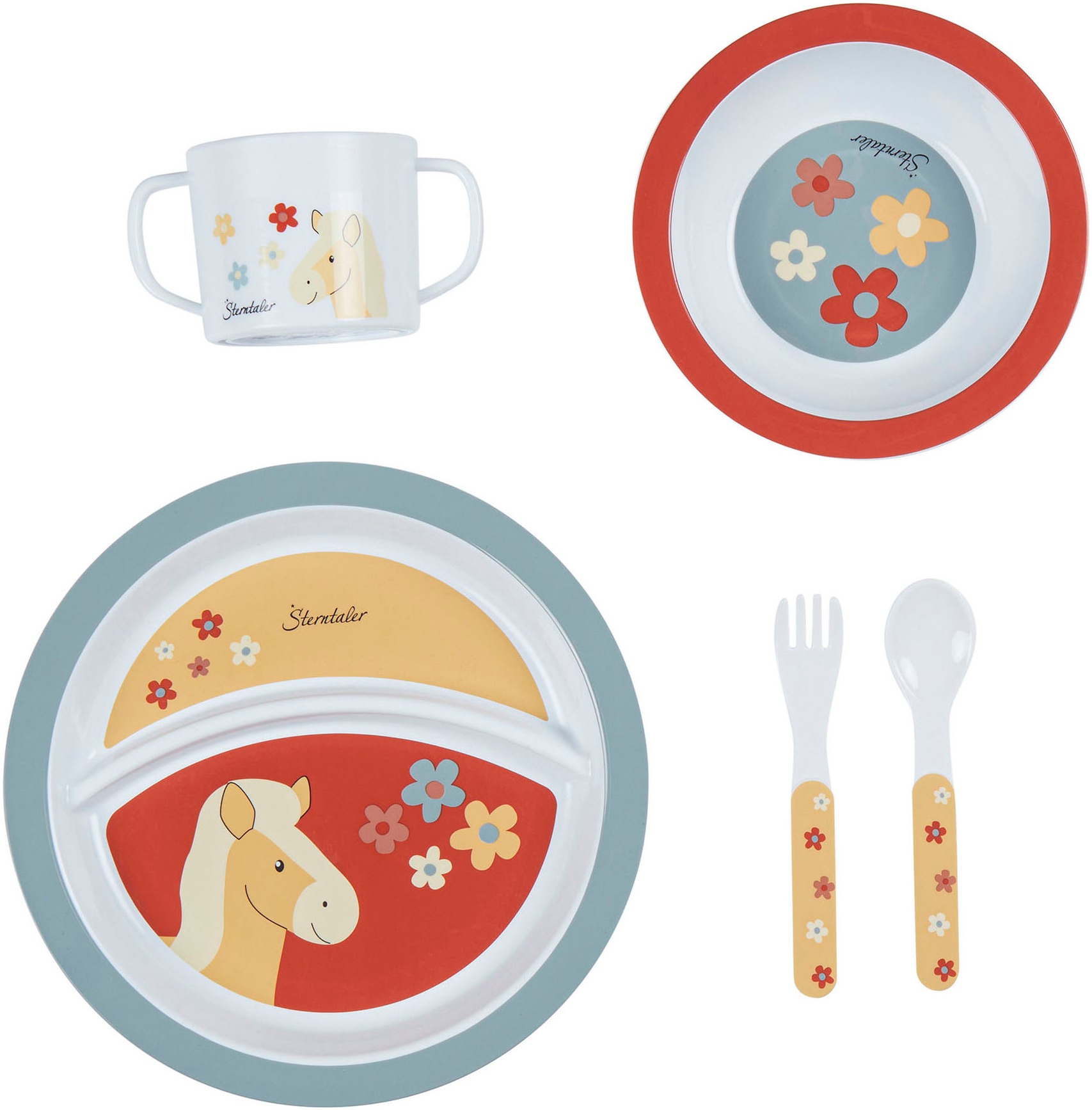 STERNTALER Kinder Kindergeschirr-Set "Pferd Sunny", rot, Polypropylen, Geschirr-Sets
