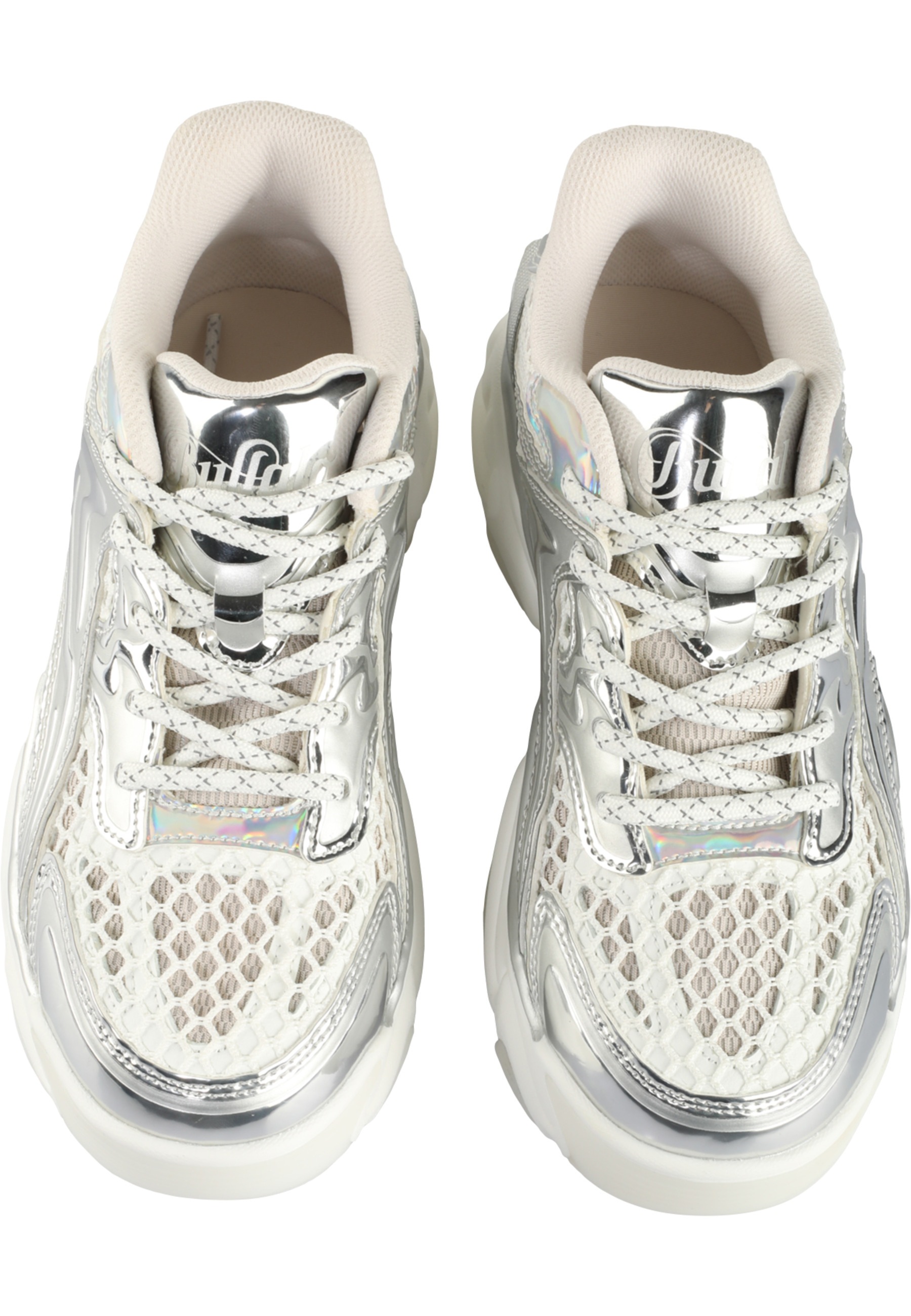 Sneaker BUFFALO "Buffalo Sneaker Lederimitat/Mesh", Damen, Gr. 40, silber, Lederimitat, Textil, Schuhe Sneaker