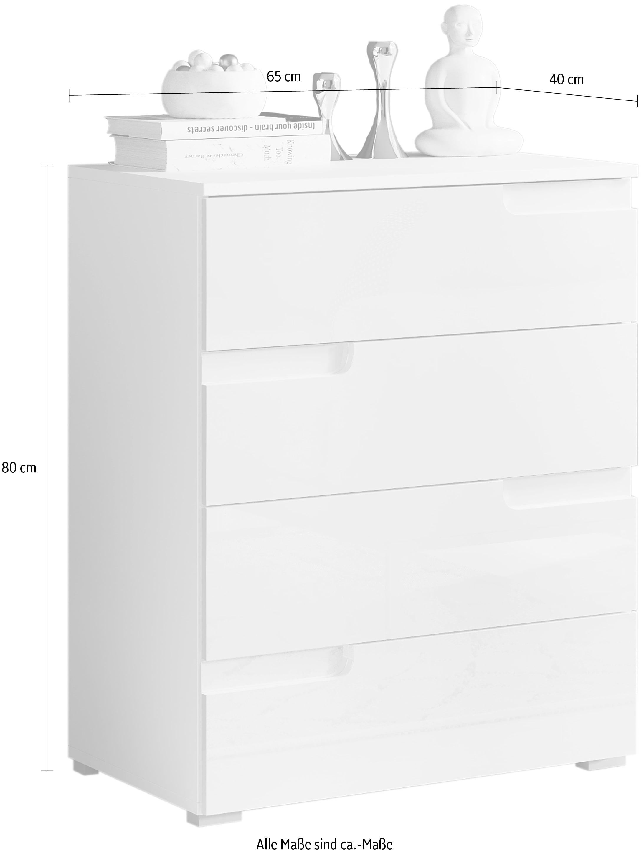 HBZ Kommode »Spice weiß hochglanz, BxHxT 65x80x40 cm«, Kommode mit 4 Schubkästen