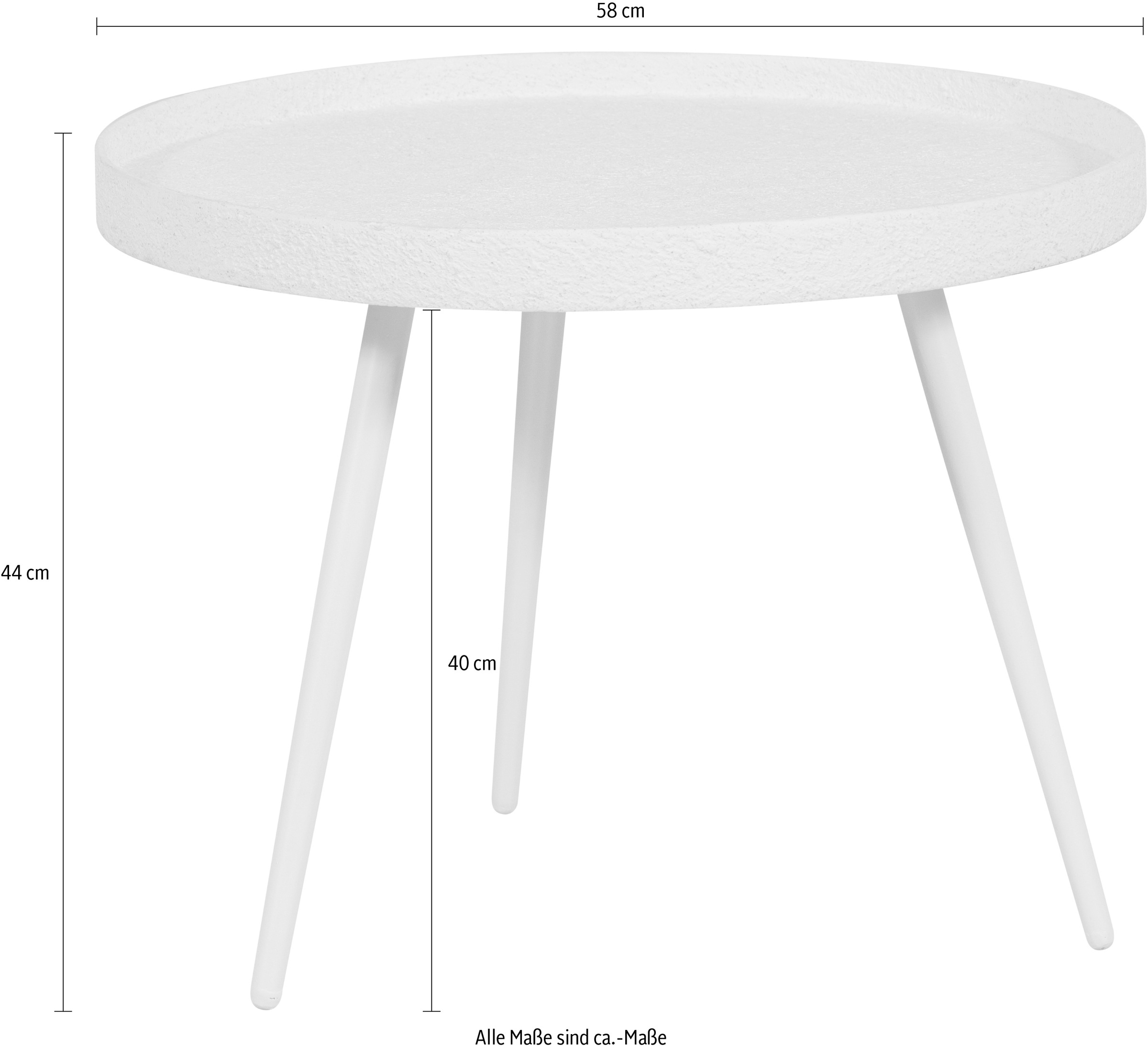 WOOOD Beistelltisch »Bounds mit Metallbeinen und Multiplex-Zinkbeschichtung Ø 58 x H 44 cm« 4 cm Randerhöhung, Metallbeine Höhe 40 cm, Tragkraft 20 kg,