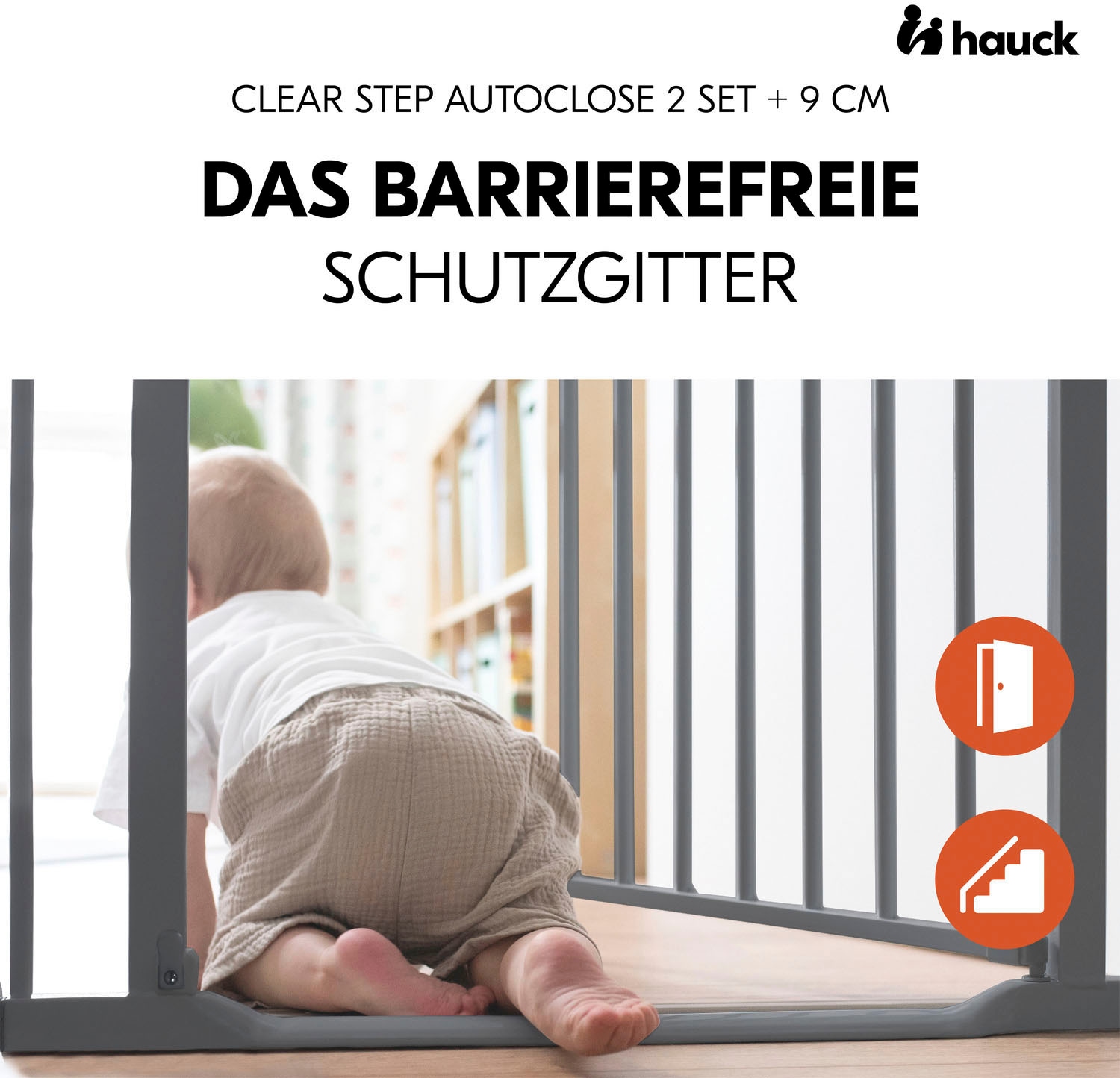 Hauck Türschutzgitter »Clear Step Autoclose 2 Set inklusive Verlängerung 9 cm, Dark Grey«, auch als Treppenschutzgitter verwendbar