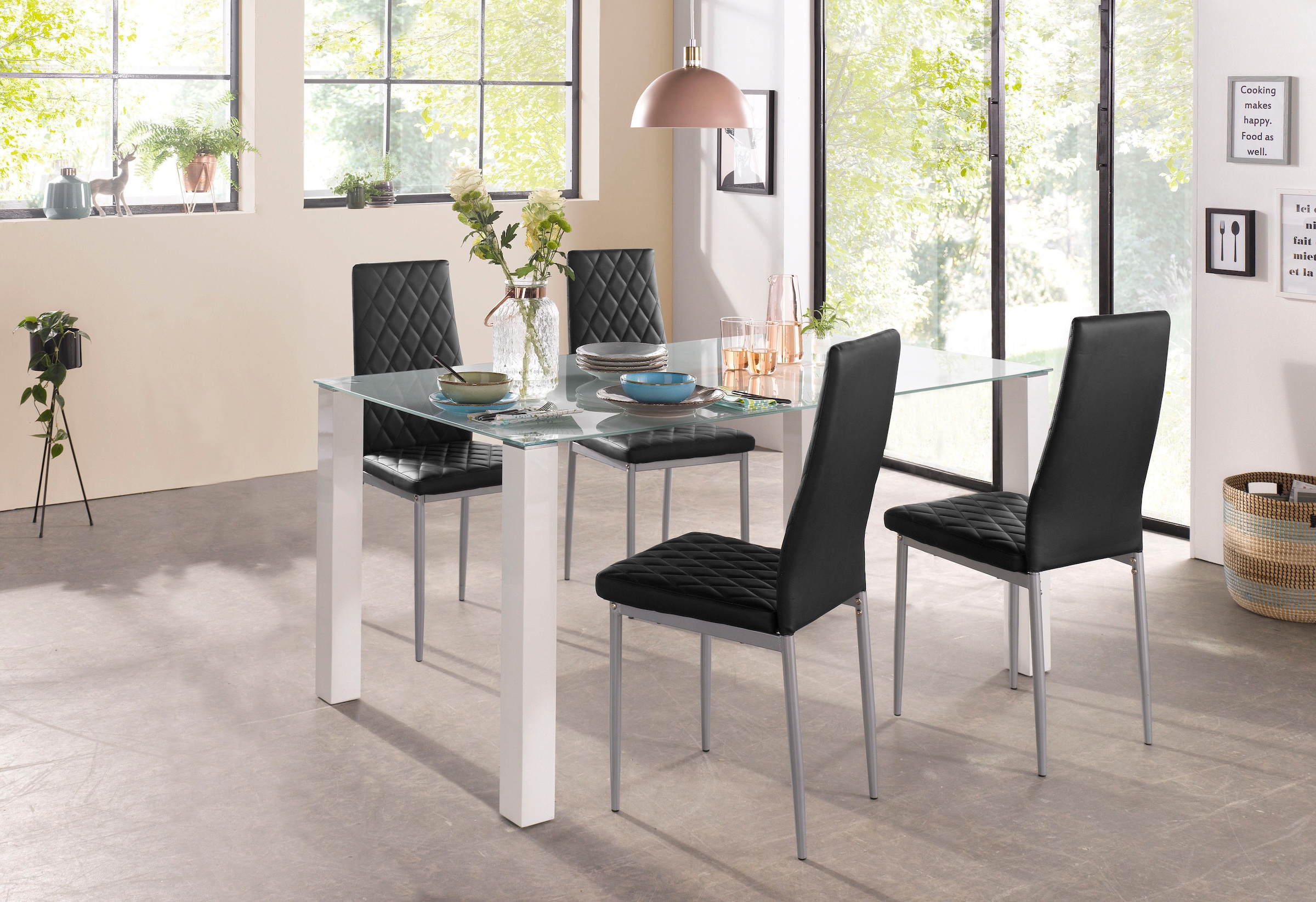 INOSIGN Essgruppe, tlg.), verschiedene der breiter BAUR kaufen Stuhlbezüge cm Farbvarianten | 5 Glastisch, (Set, 160
