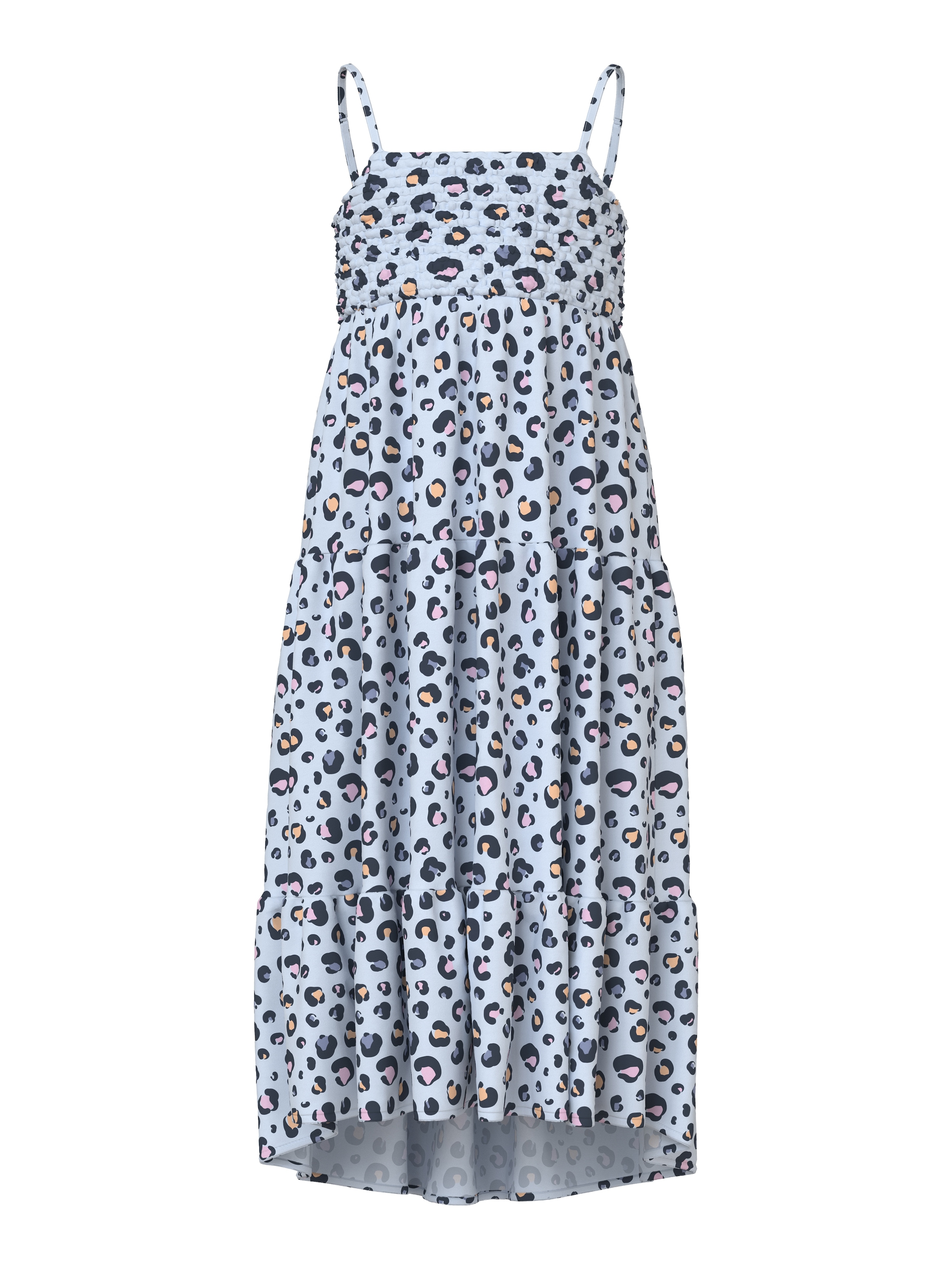 Trägerkleid NAME IT "NKFVINAYA STRAP MAXI DRESS", Mädchen, Gr. 146, N-Gr, ancient water aop:colorot leo, Web, Obermaterial: 98% Polyester, 2% Elasthan, bedruckt, normal normal, eckiger Ausschnitt, Kleider Trägerkleid, Materialmix, regular fit
