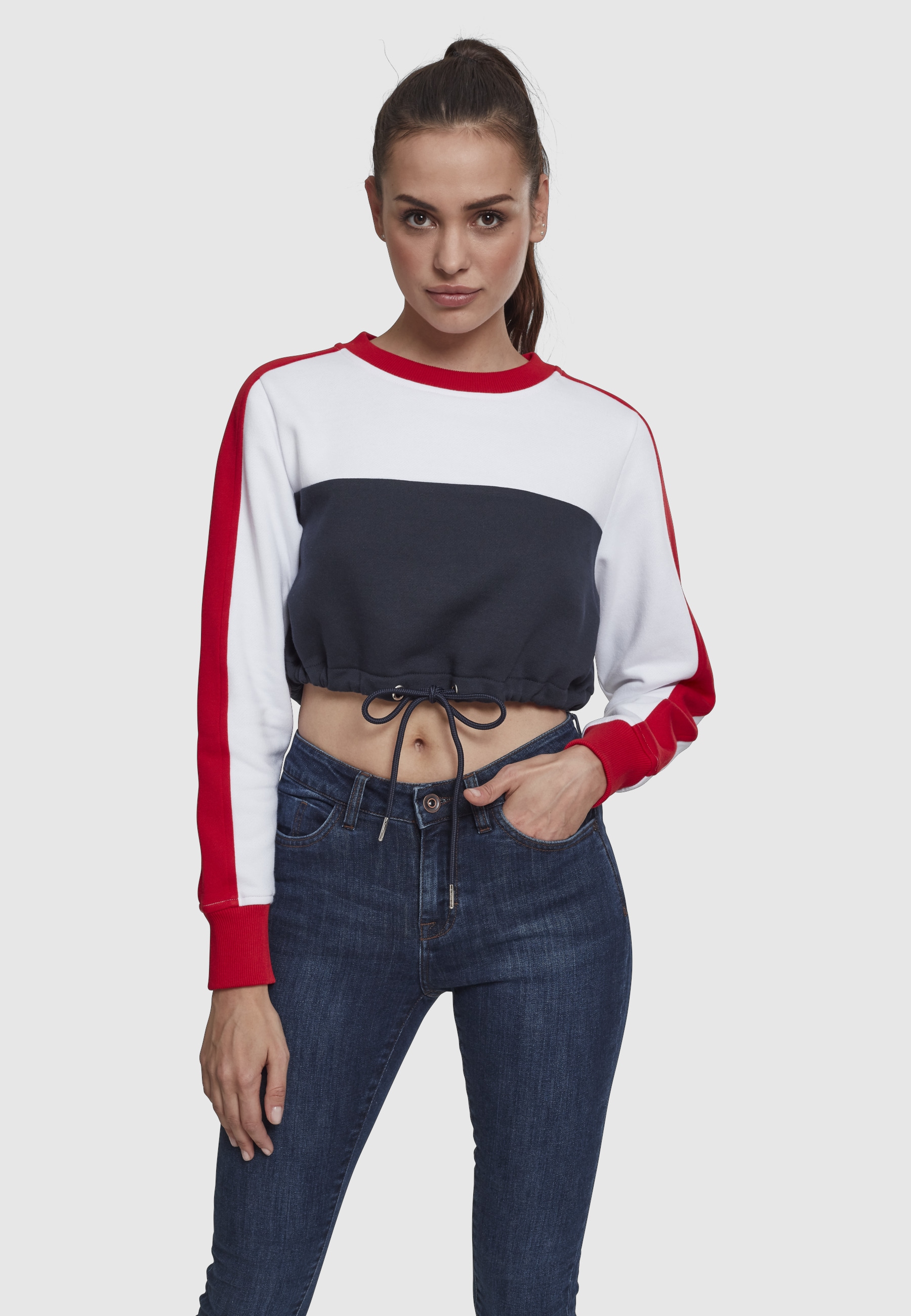 URBAN CLASSICS Sweatshirt »Urban Classics Damen Ladies Cropped 3-Tone Stripe Crew«, 1 Stk.
