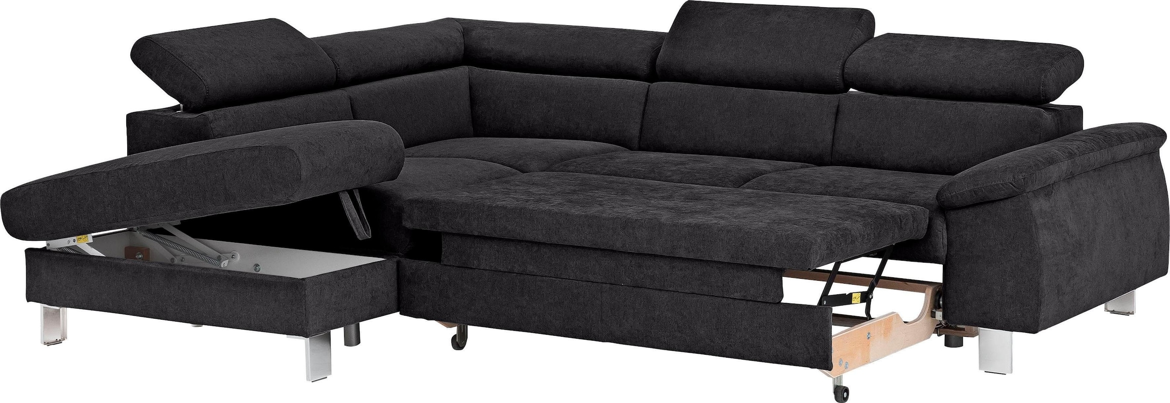 COTTA Ecksofa »Komaris L-Form mit Kopfteilverstellung«, wahlweise mit Bettfunktion, Bettkasten & Beleuchtung