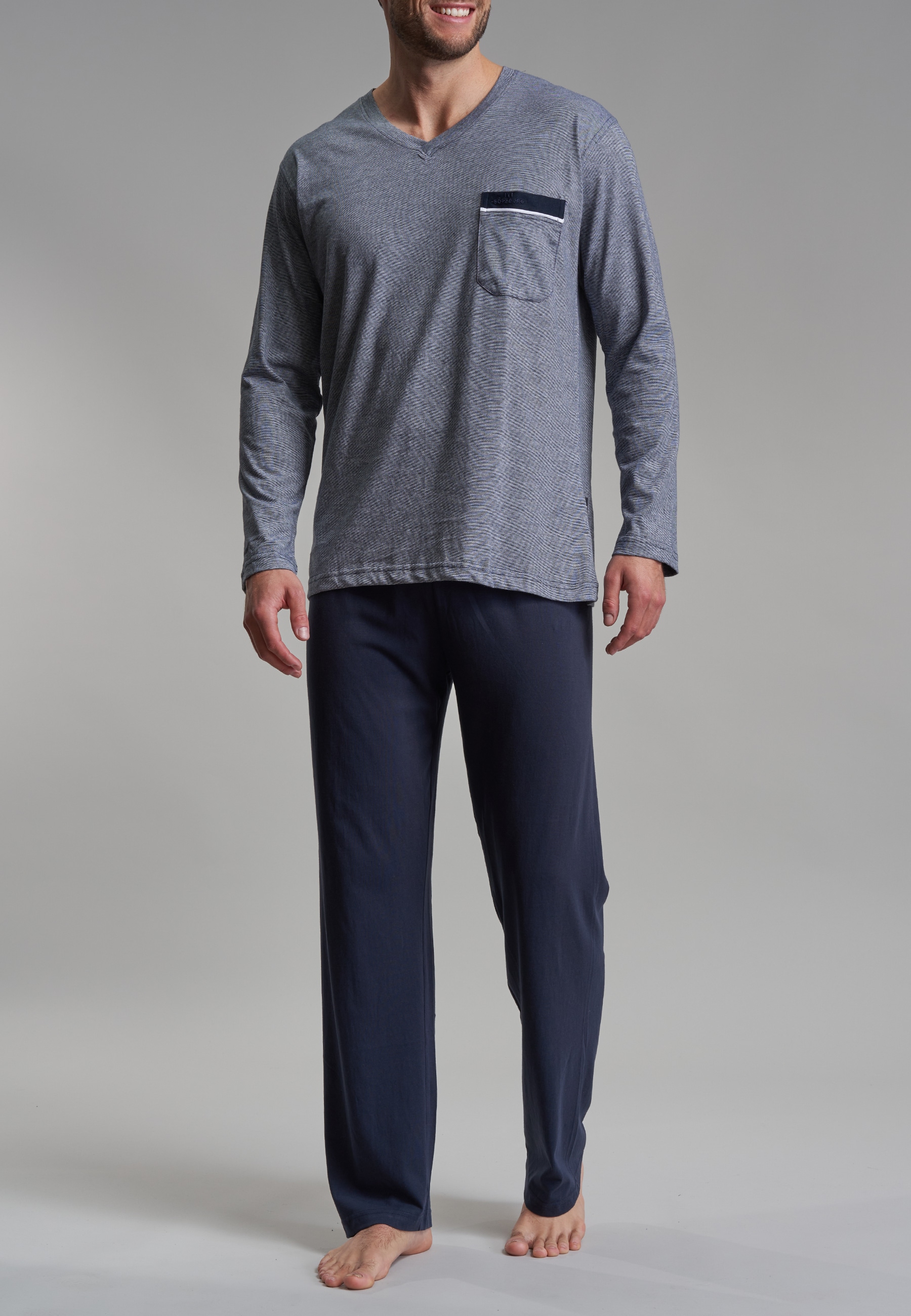 GÖTZBURG Schlafanzug »Upper West« 2 Stk. tlg., Langarm, V-Ausschnitt, lange Hose, Baumwollmix, leicht, locker