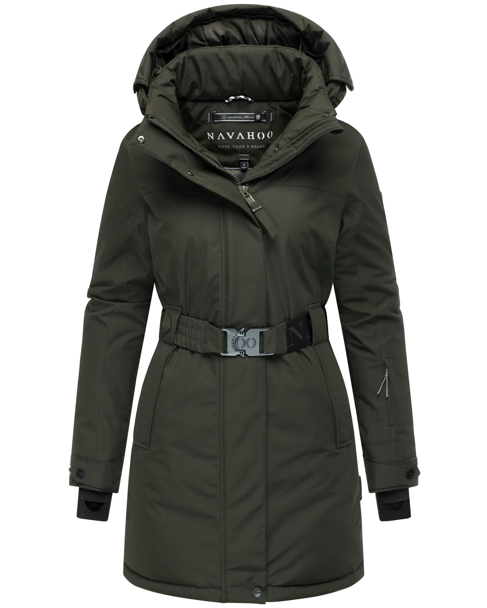Navahoo Wintermantel »Frostkuss 14«, Warmer Damen Mantel mit abnehmbarer Kapuze und Taillengürtel