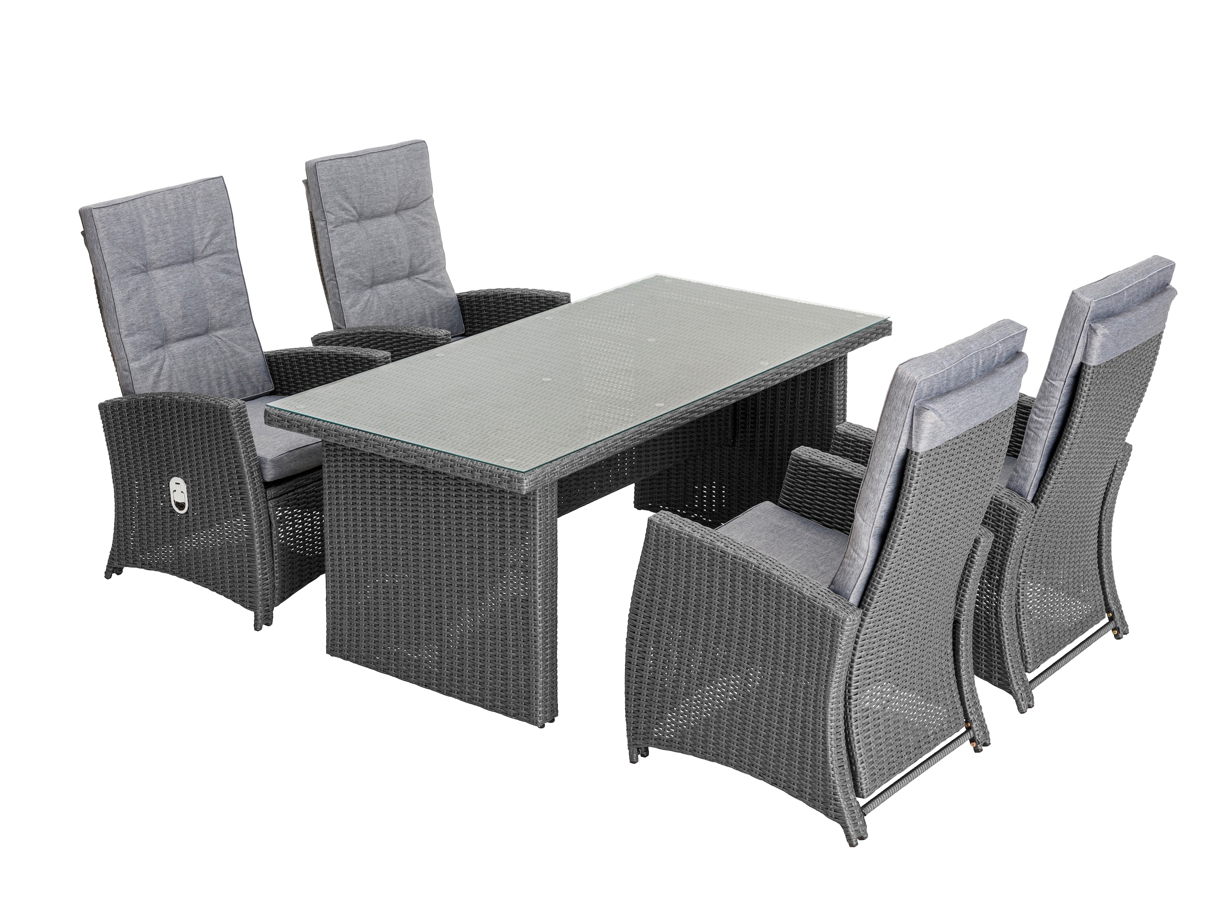 KONIFERA Garten-Essgruppe »»New Paris««, (Set, 13 tlg., 4 Sessel, Rückenlehne verstellbar, Tisch 90x180x75 cm), inkl. Auflagen, Aluminium/Polyrattan
