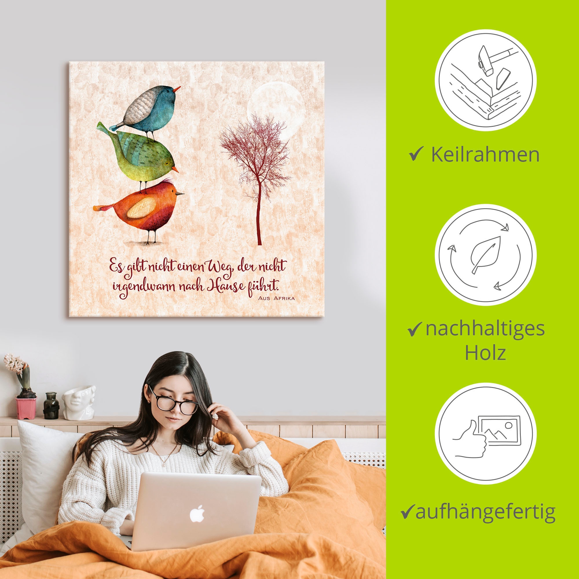 Artland Wandbild »Lebensweisheit Zu Hause«, Tiere, (1 St.), als Leinwandbild, Poster, Wandaufkleber in verschied. Größen