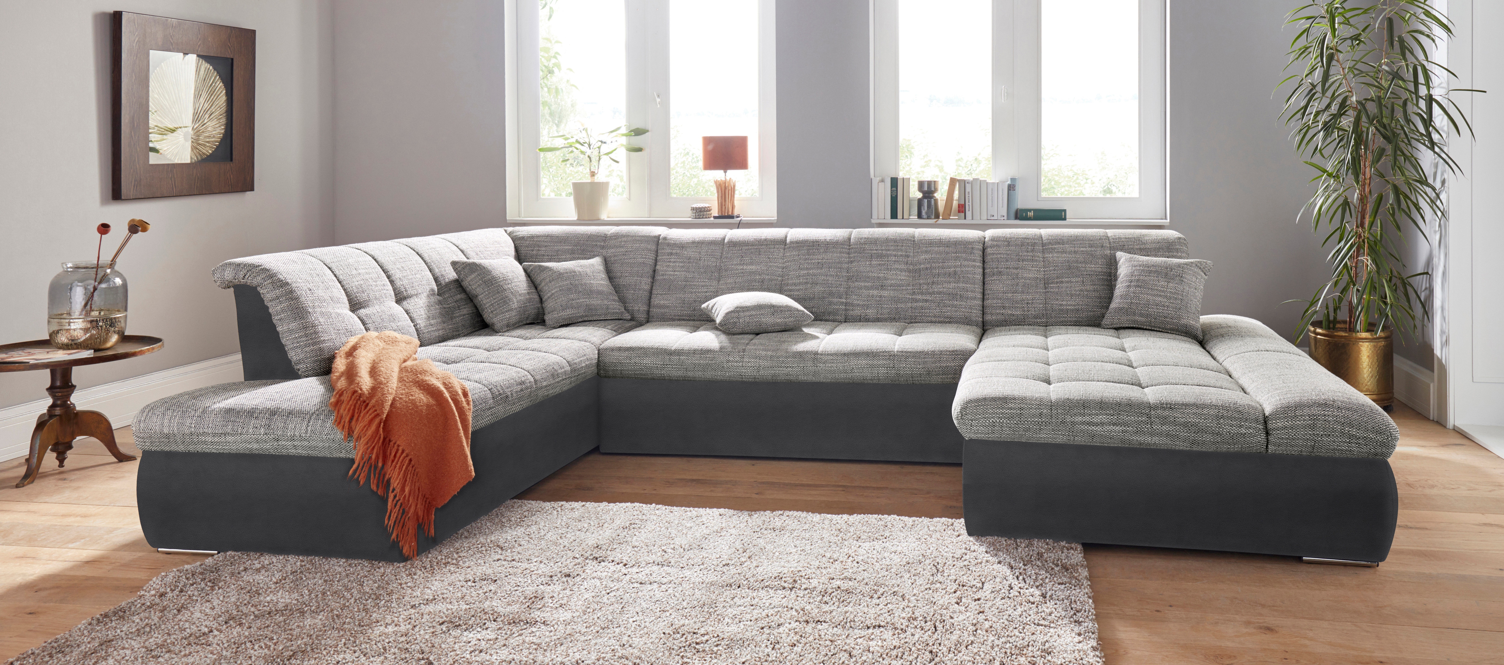 DOMO collection Wohnlandschaft "MORIC Massiv - Belastbar bis 140 kgxSitz, 353x216x80 cm, XXL" U-Form, inkl. Zierkissen