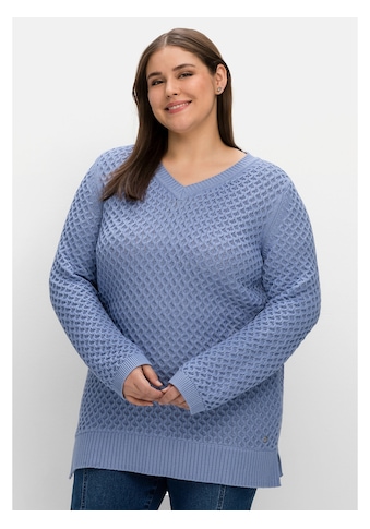 V-Ausschnitt-Pullover »Große Größen«, in Wabenstruktur, aus reiner Baumwolle