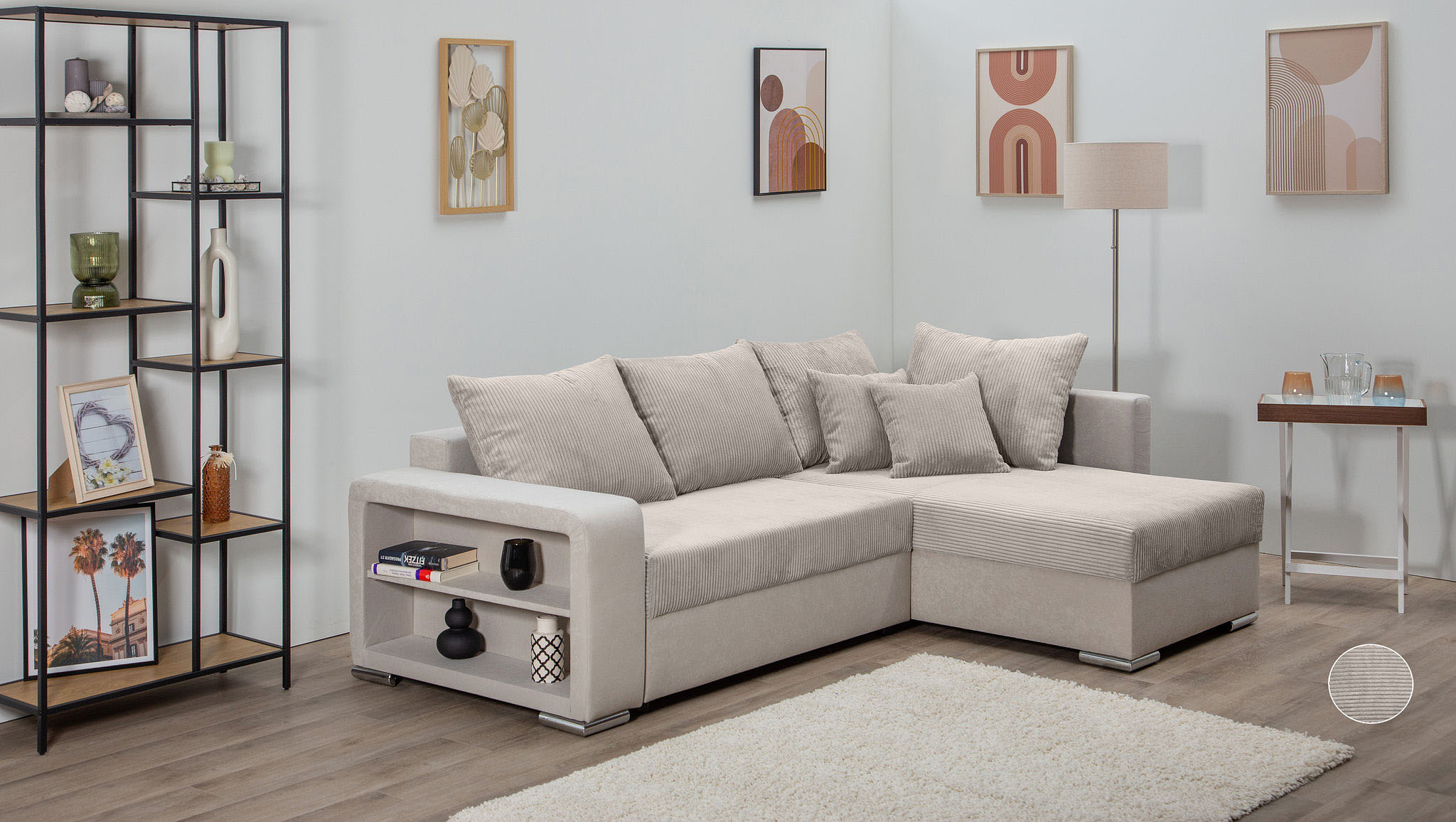 COLLECTION AB 1100000002199 "John L-Form, B: 226 cm" Schlaffunktion, Bettkasten, Regalelement & 2 Zierkissen