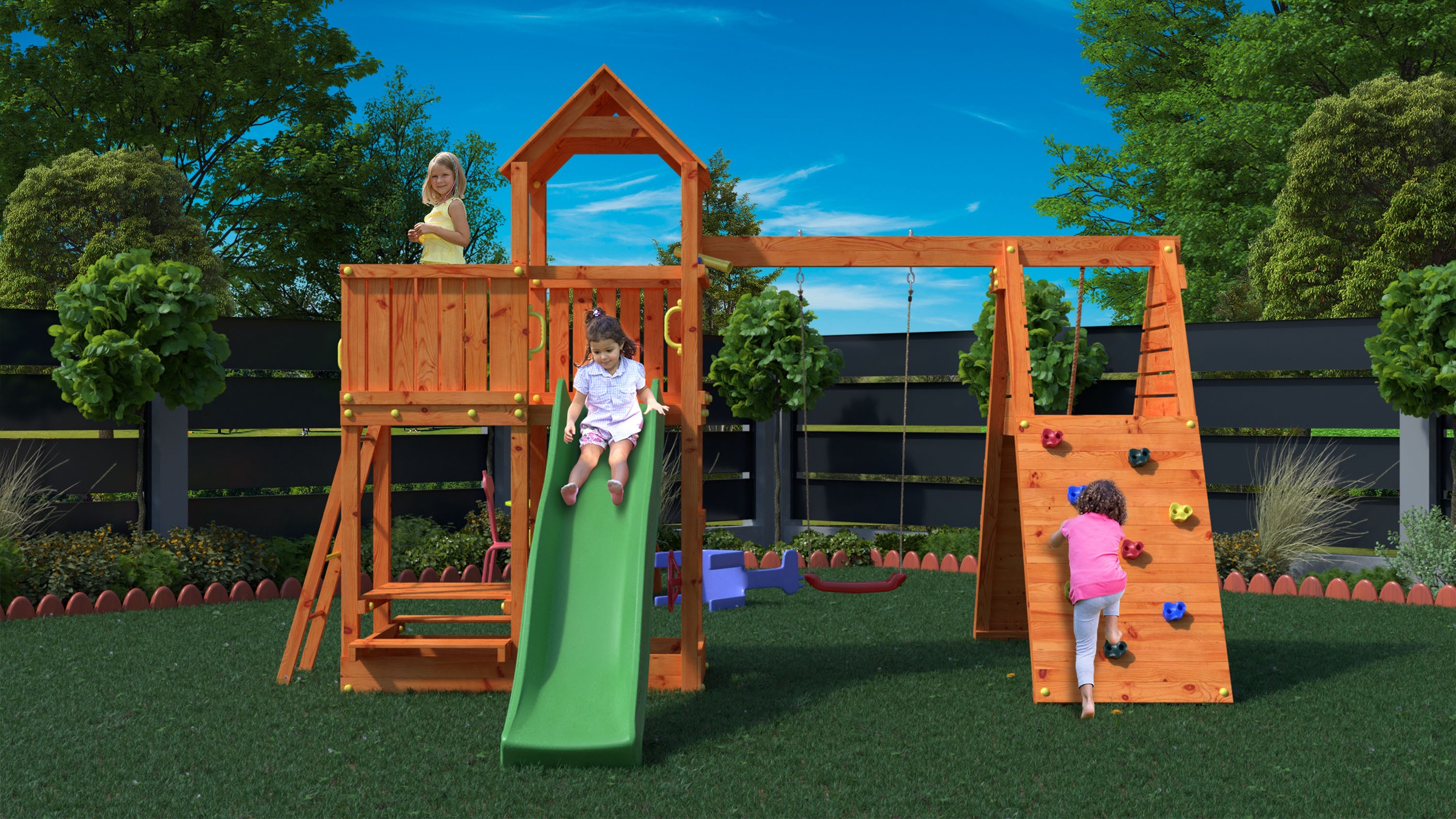 FUNGOO Spielturm »FLUPPI« mit Rutsche, Schaukel und Klettergerüst und Picknicktisch