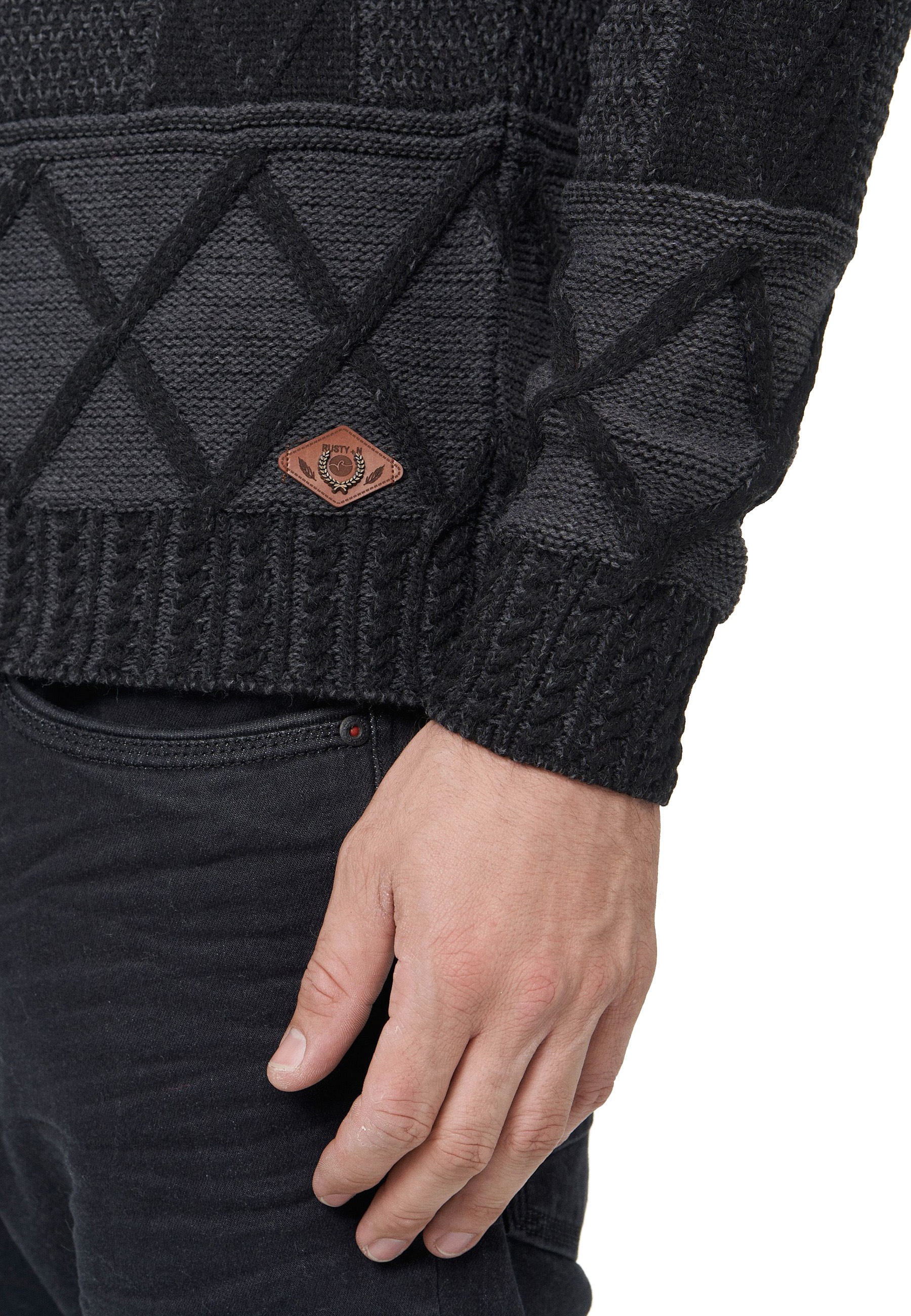 Rusty Neal Strickpullover, mit Stehkragen und Reißverschluss