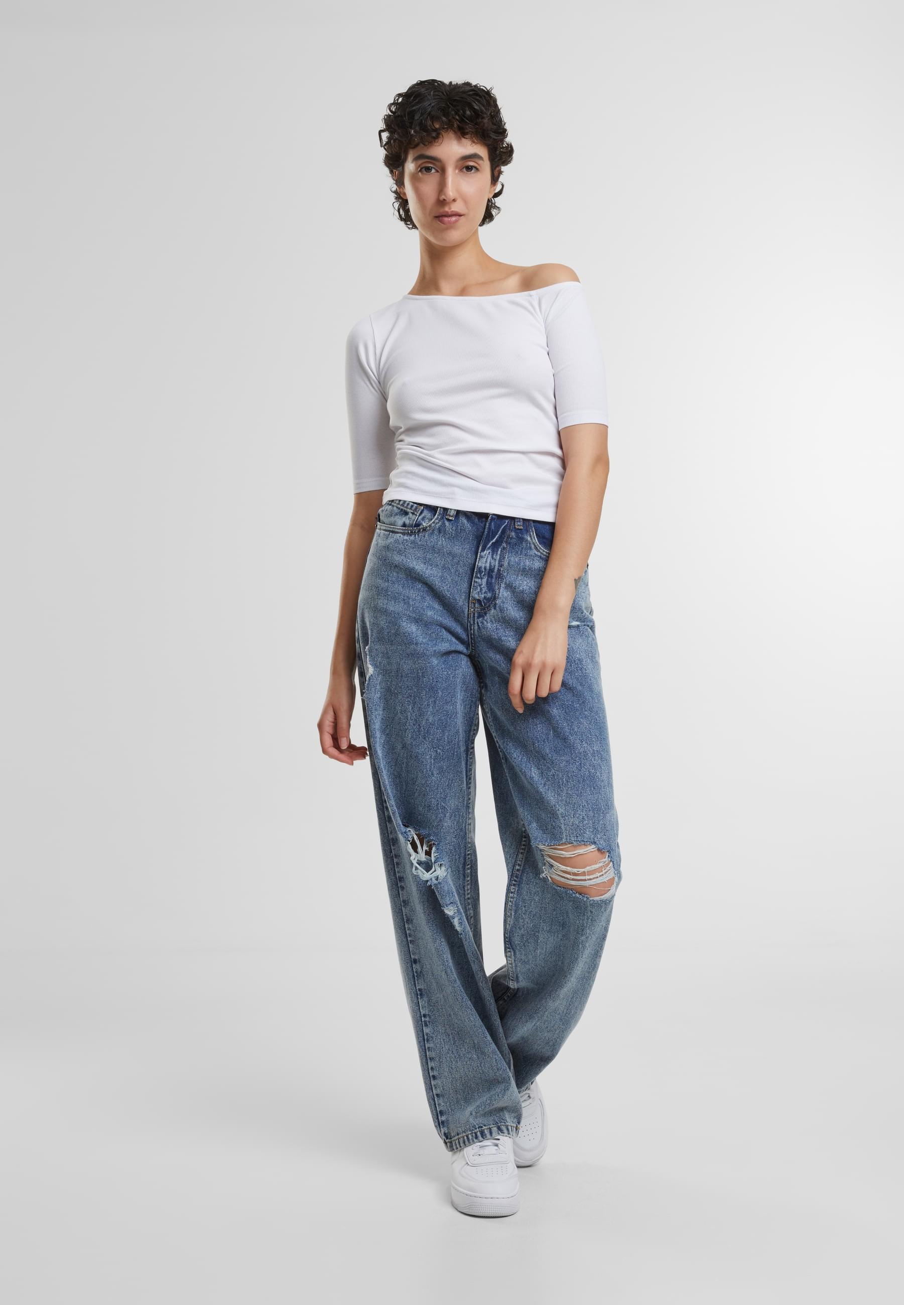 URBAN CLASSICS Bequeme Jeans »Urban Classics Ladies Distressed 90's Wide Leg Denim Pants«