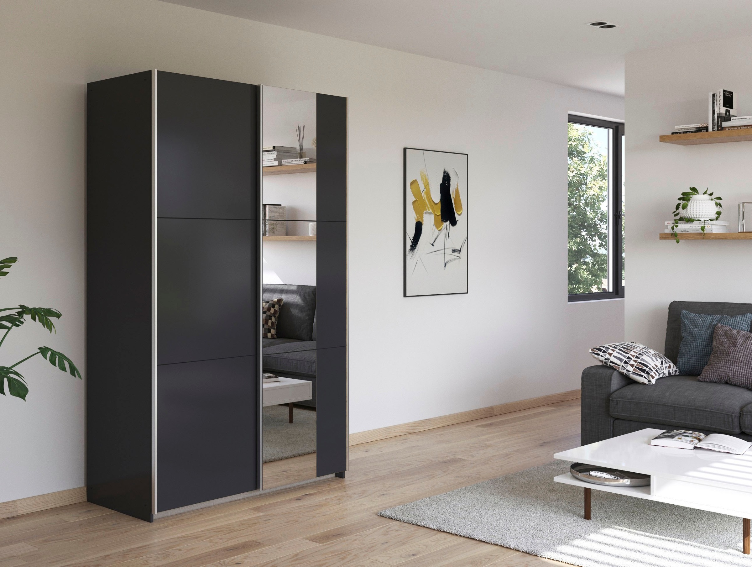 rauch Schwebetürenschrank »Kleiderschrank Drehtürenschrank Schrank Garderobe KRONACH TOPSELLER«, mit Spiegel und viel Stauraum, Metallgriffleisten, MADE IN GERMANY