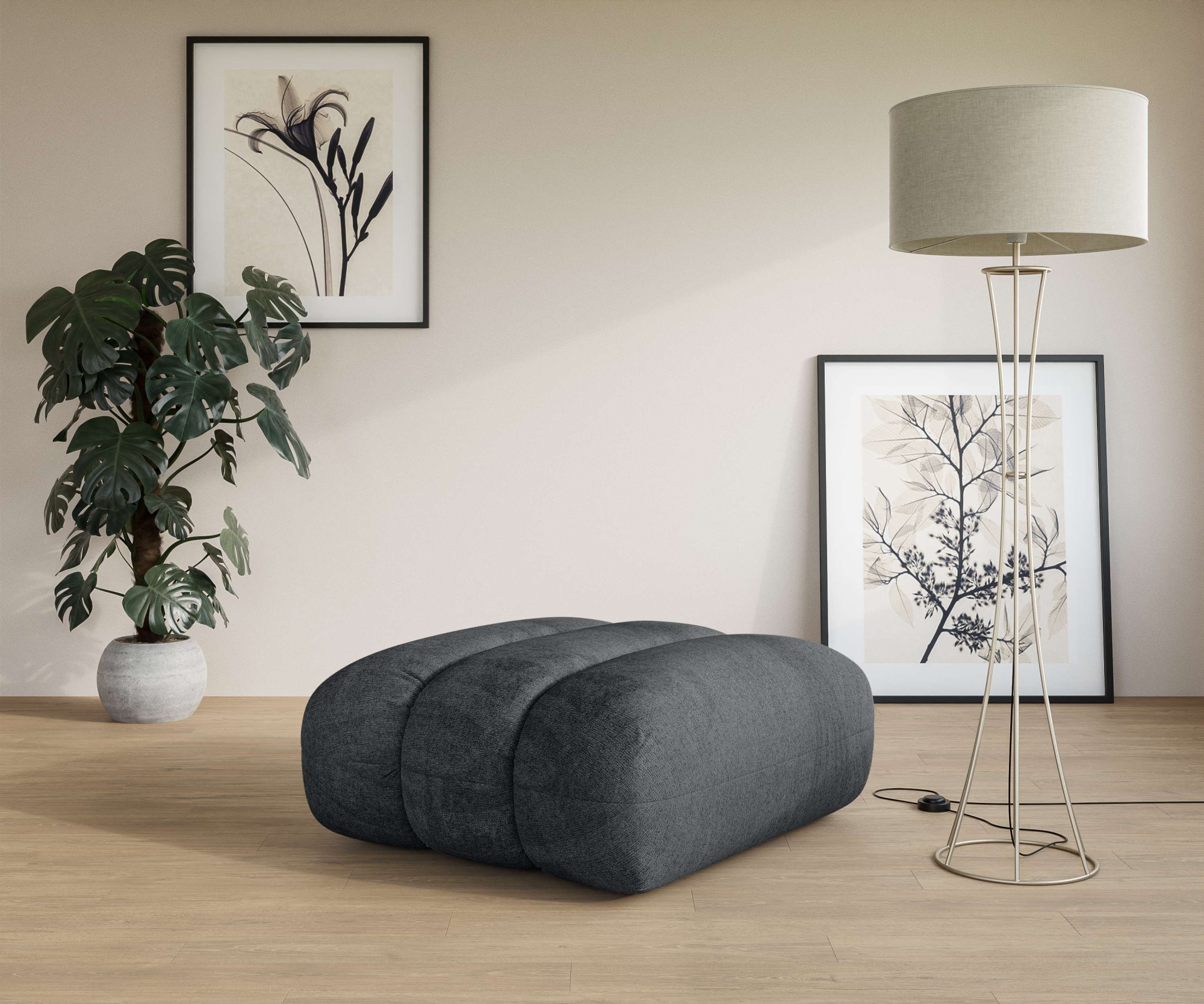 LeGer Home by Lena Gercke Polsterhocker "Priya Sitzhocker, moderne Steppung, auch in Bouclé" gemütlich und modern, Maße B/T/H: 90/106/46 cm