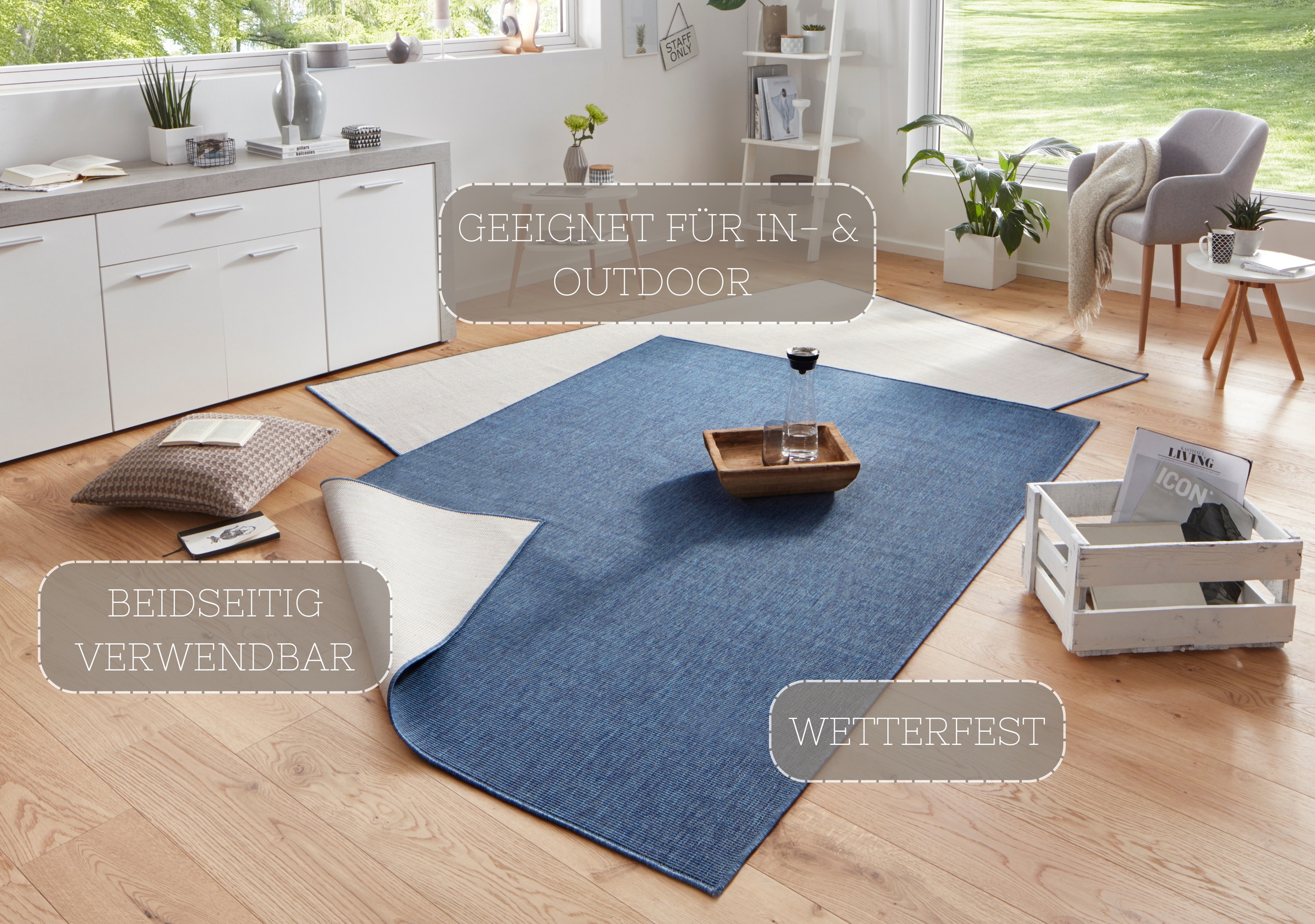 NORTHRUGS Teppich »Miami Wendeteppich«, rechteckig, 5 mm Höhe, In-& Outdoor, Wetterfest, Balkon, Läufer, Wohnzimmer, Wasserfest