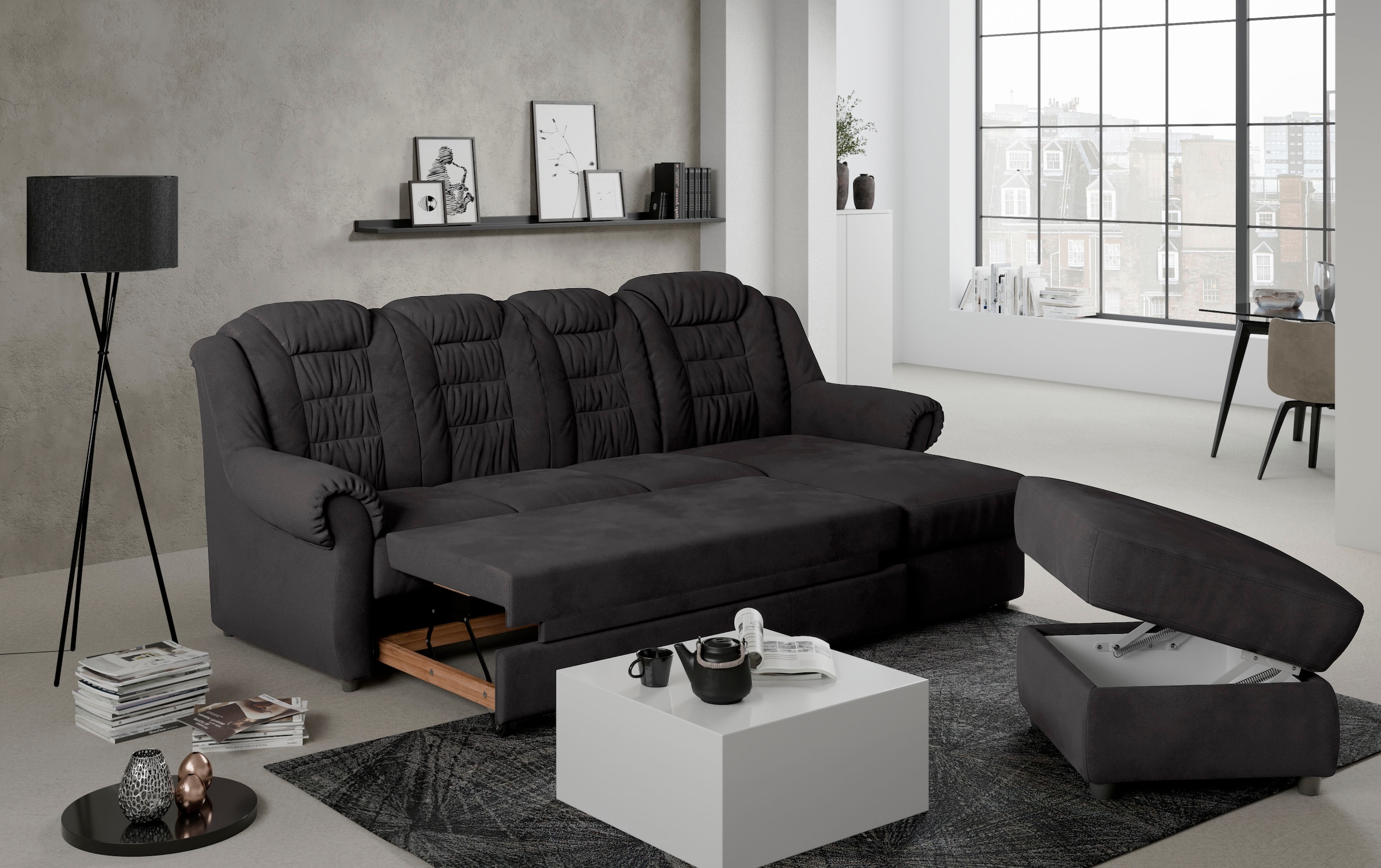 Home affaire Hocker »Boston«, gemütlicher Hocker in klassischem Design mit praktischem Stauraum
