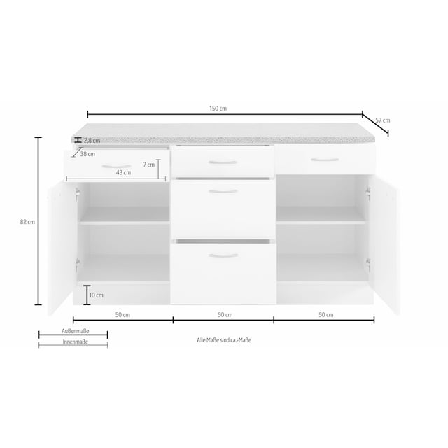 wiho Küchen Unterschrank »Kiel«, 150 cm breit | BAUR