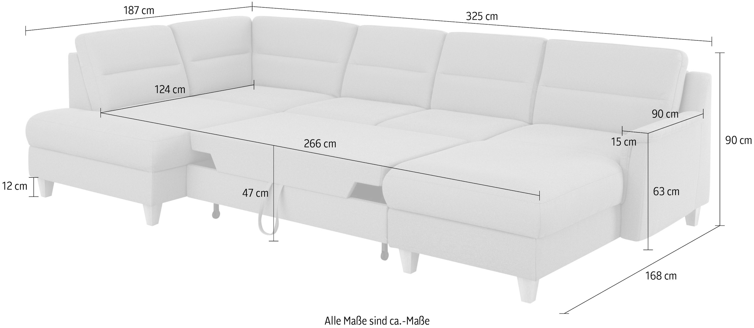 sit&more Wohnlandschaft »Farö U-Form«, inklusive Federkern, wahlweise mit Bettfunktion und Bettkasten