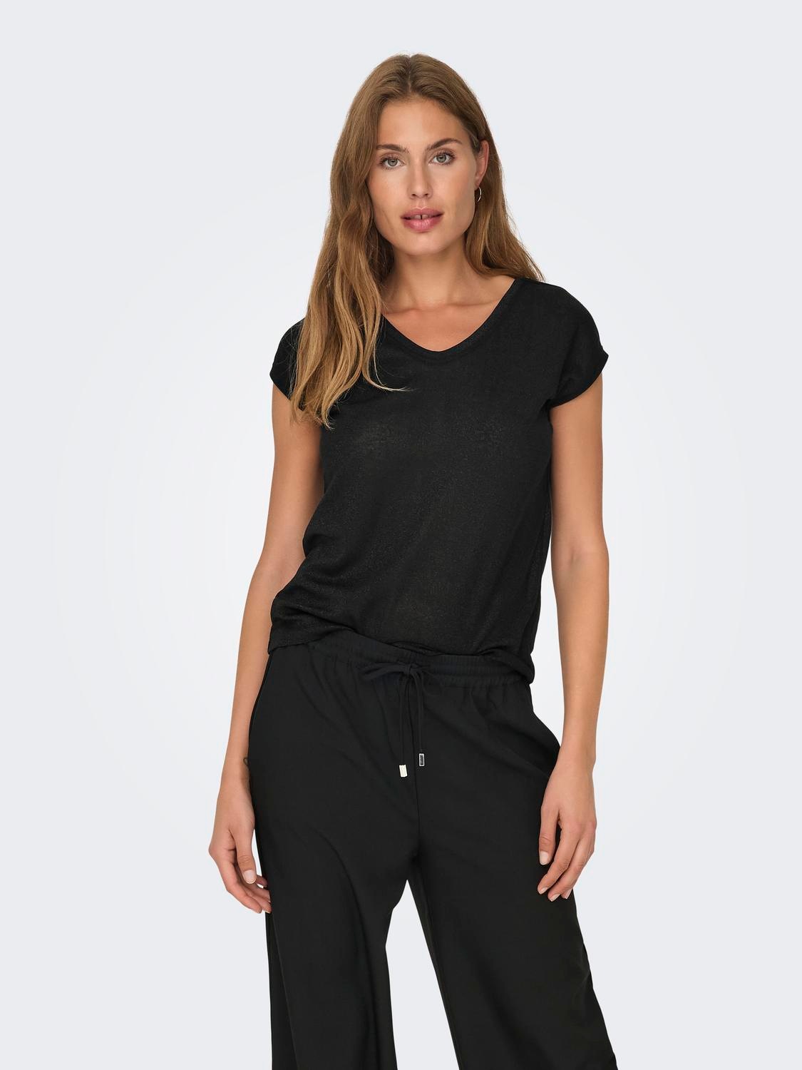 ONLY Kurzarmshirt "ONLSILVERY S/S V NECK LUREX TOP JRS NOOS" günstig online kaufen