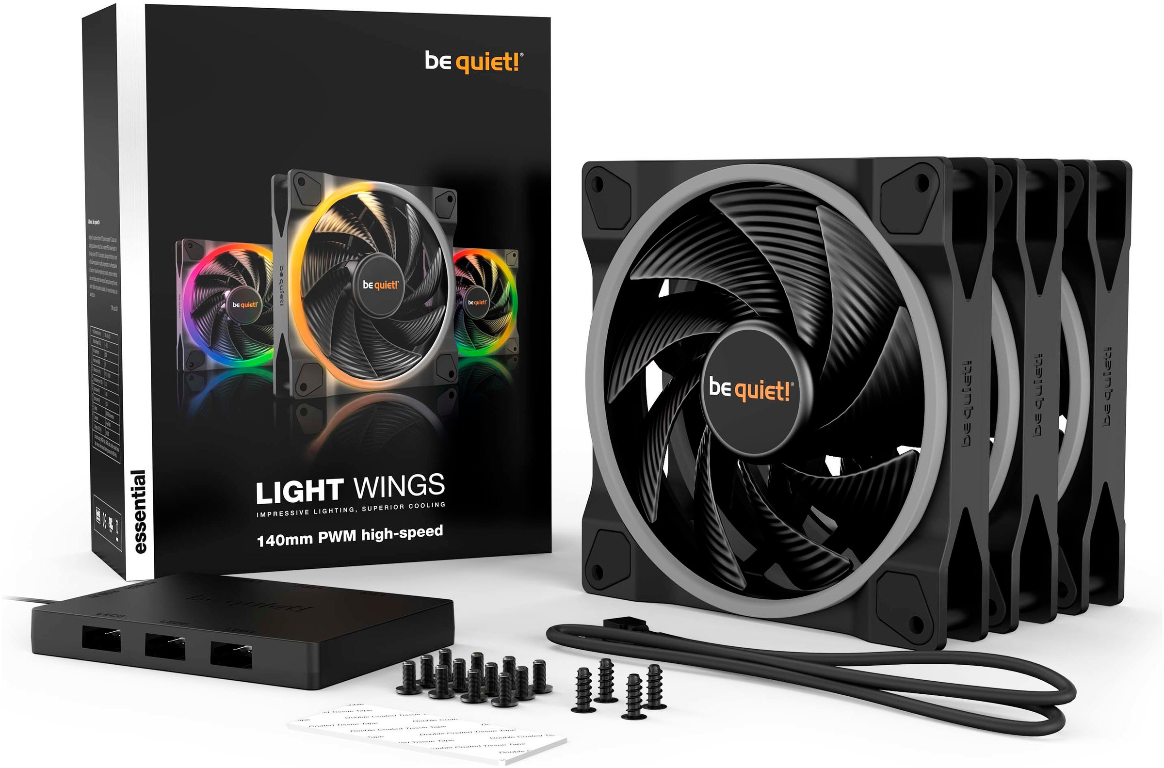 be quiet! Gehäuselüfter »Light Wings 140mm PWM high-speed Triple Pack«, (Packung, 3 St.)