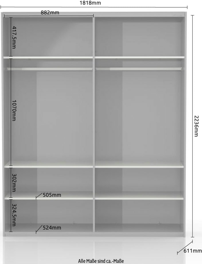 Places of Style Schwebetürenschrank »Piano, mit Einlegeböden und Kleiderstangen, Türen soft-close-Funktion«, (in 3 Breiten, 224cm hoch), mit Spiegeltür, FSC-zertifizierter Holzwerkstoff