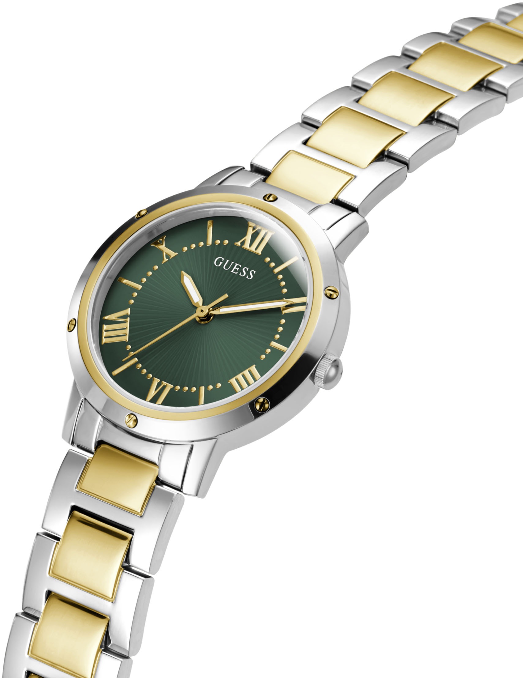 Guess Quarzuhr »DAWN«, Armbanduhr, Damenuhr, Edelstahlarmband, analog