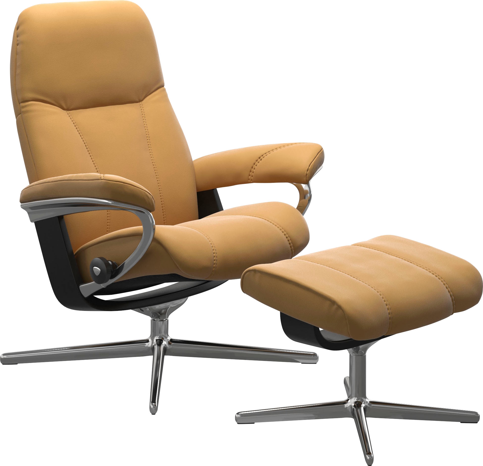 Stressless Relaxsessel "Consul" Set, Relaxsessel mit Hocker, mit Hocker, mit Cross Base, Größe S, M & L, Holzakzent Schwarz