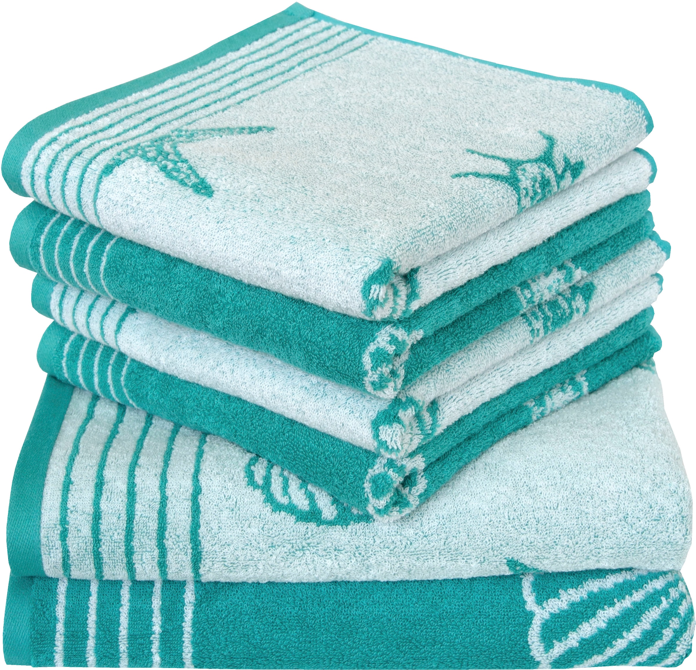 Dyckhoff Handtuch Set "Seashell" Set 6 Stk. Walkfrottee mit Muschelmuster; günstig online kaufen