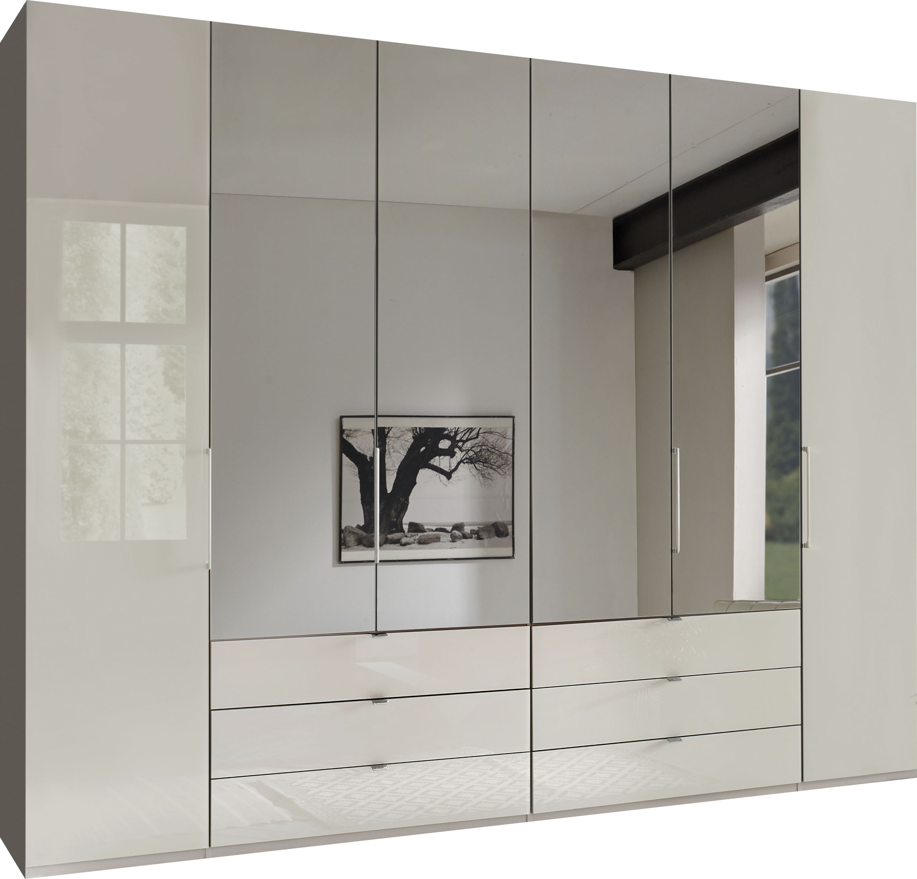 WIEMANN 1100000002199 "Kansas, Kleiderschrank, Schrank, Wäscheschrank, mit Glas und Spiegel" 2 Breiten, MADE IN GERMANY, inkl. gepämpften Schubkästen und Türen, mit Panoramaöffnung