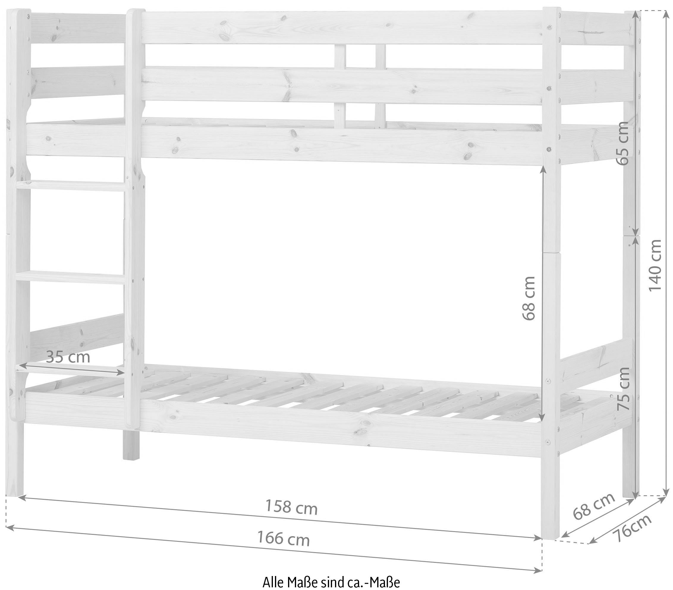 Hoppekids Etagenbett »ECO Comfort Kinderbett 90x200 oder 70x160 aus Massivholz in 4 Farben«, TÜV, FSC und Nordisches Umweltzeichen – wahlweise mit Matratzen