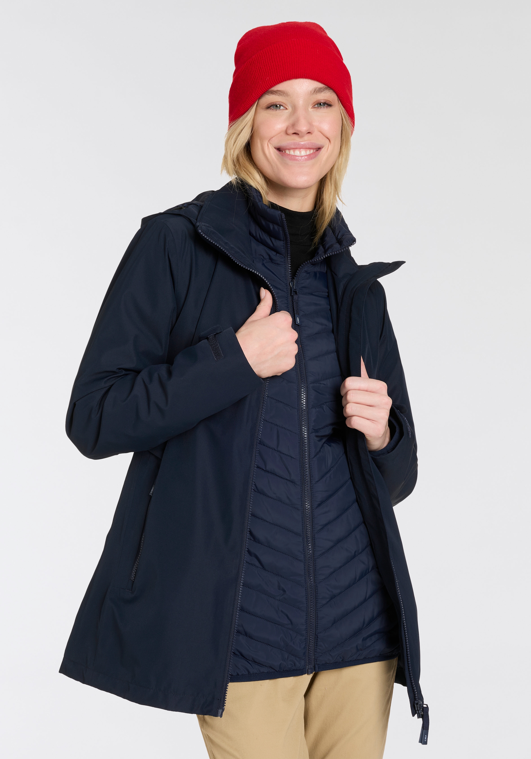 CMP 3-in-1-Funktionsjacke »WOMAN LONG JACKET ZIP HOOD DETACHABLE«, mit Kapuze