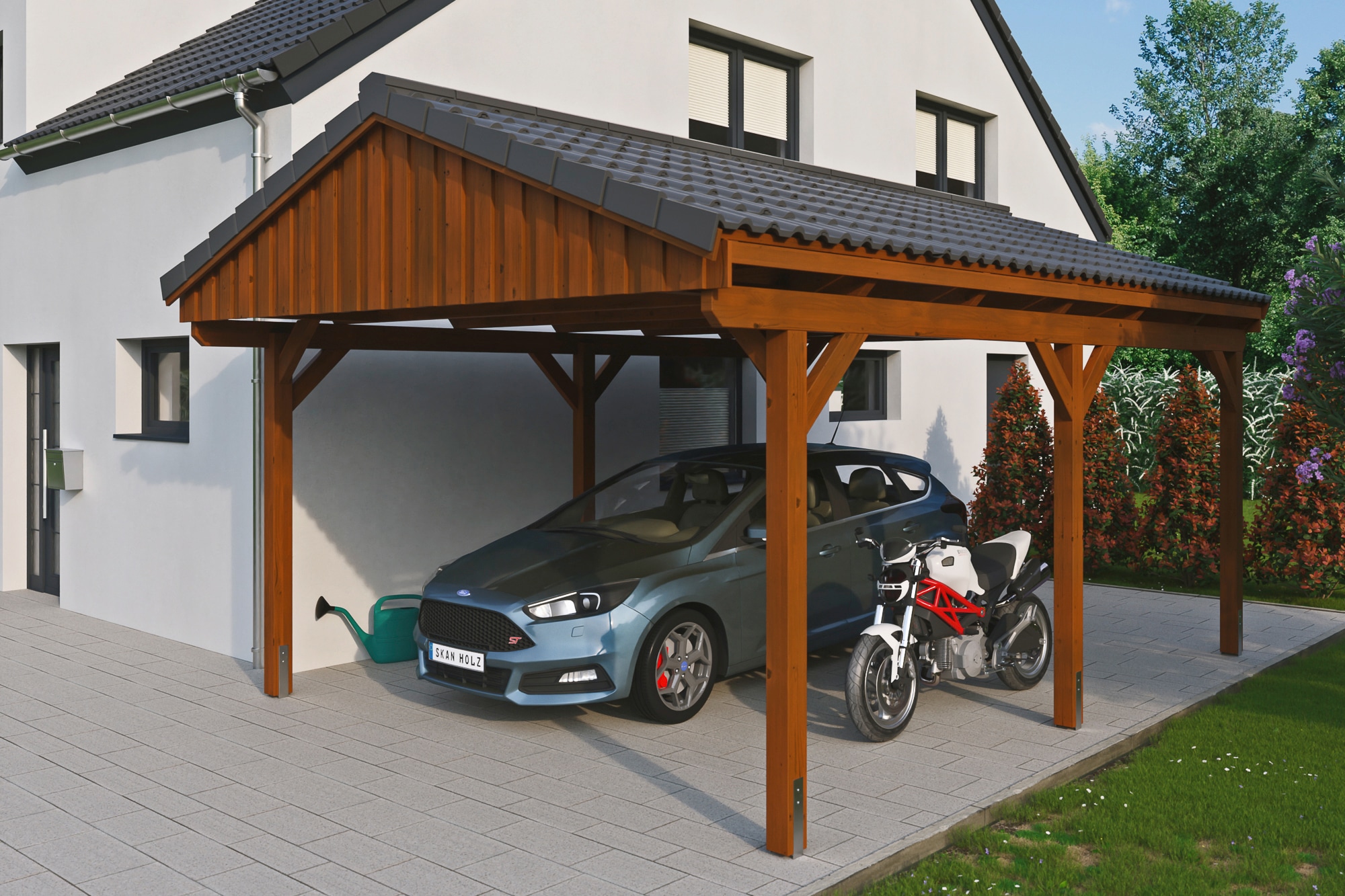 Skanholz Einzelcarport "Fichtelberg" Leimholz braun mit Dachlattung