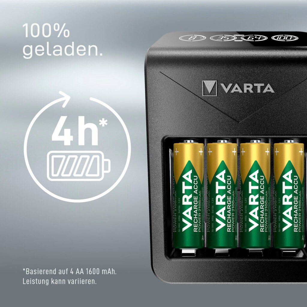 VARTA Batterie-Ladegerät »VARTA LCD Plug Charger+ 4x AA Accus«, 2400 mA, (Set, 5 St.)