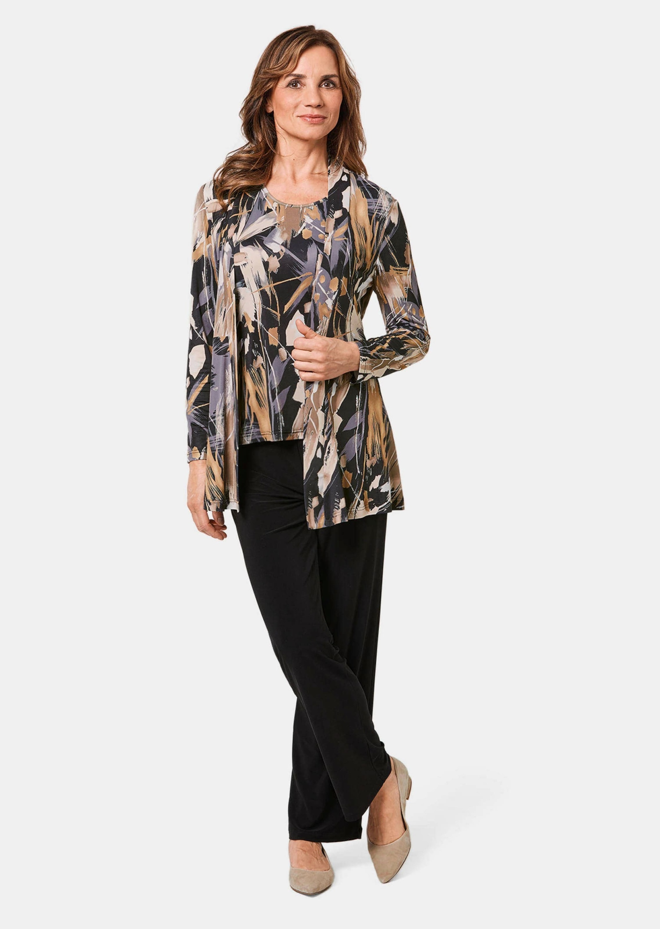 GOLDNER Sommerjacke "Kurzgröße Stretchbequeme Slinky-Druckjacke" Figurumspi günstig online kaufen