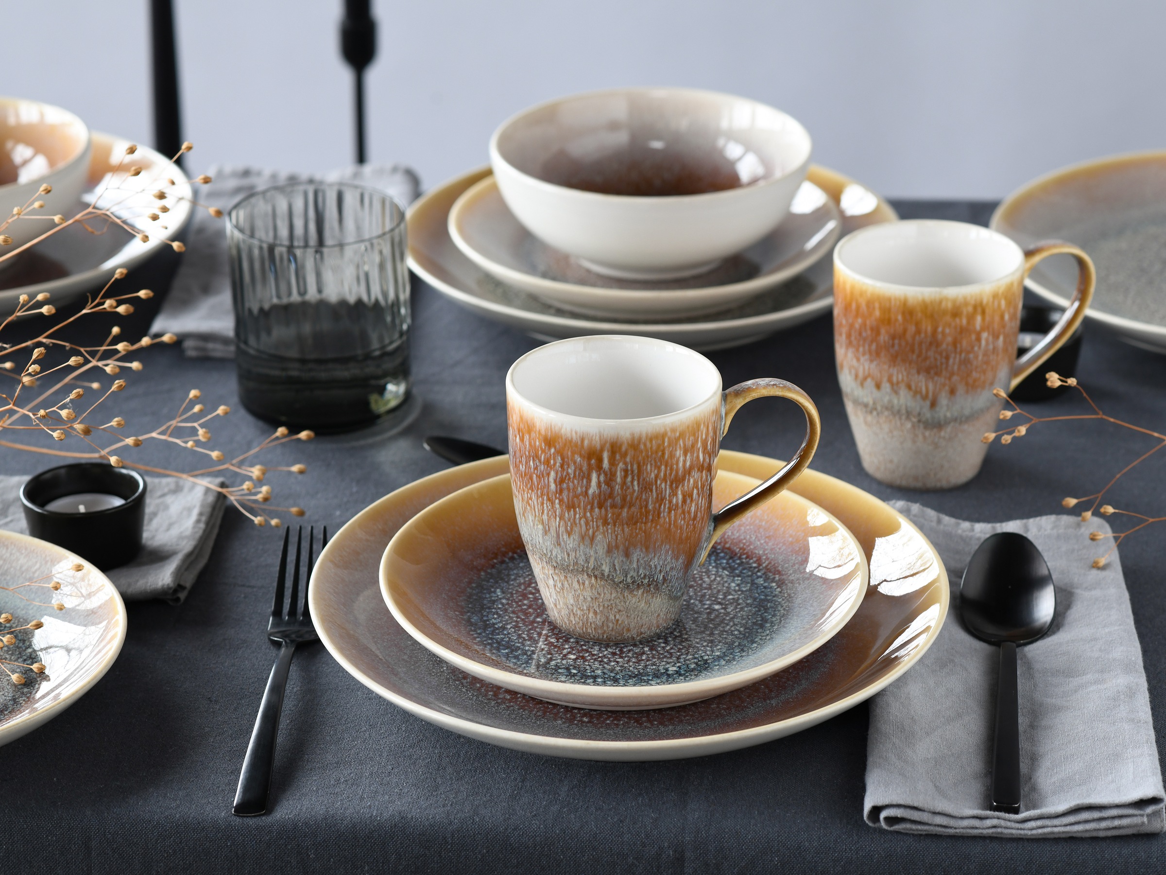 CreaTable Kombiservice »Caldera, Kombi-Service, 16-tlg«, (Set, 16 tlg.), Reaktivglasur